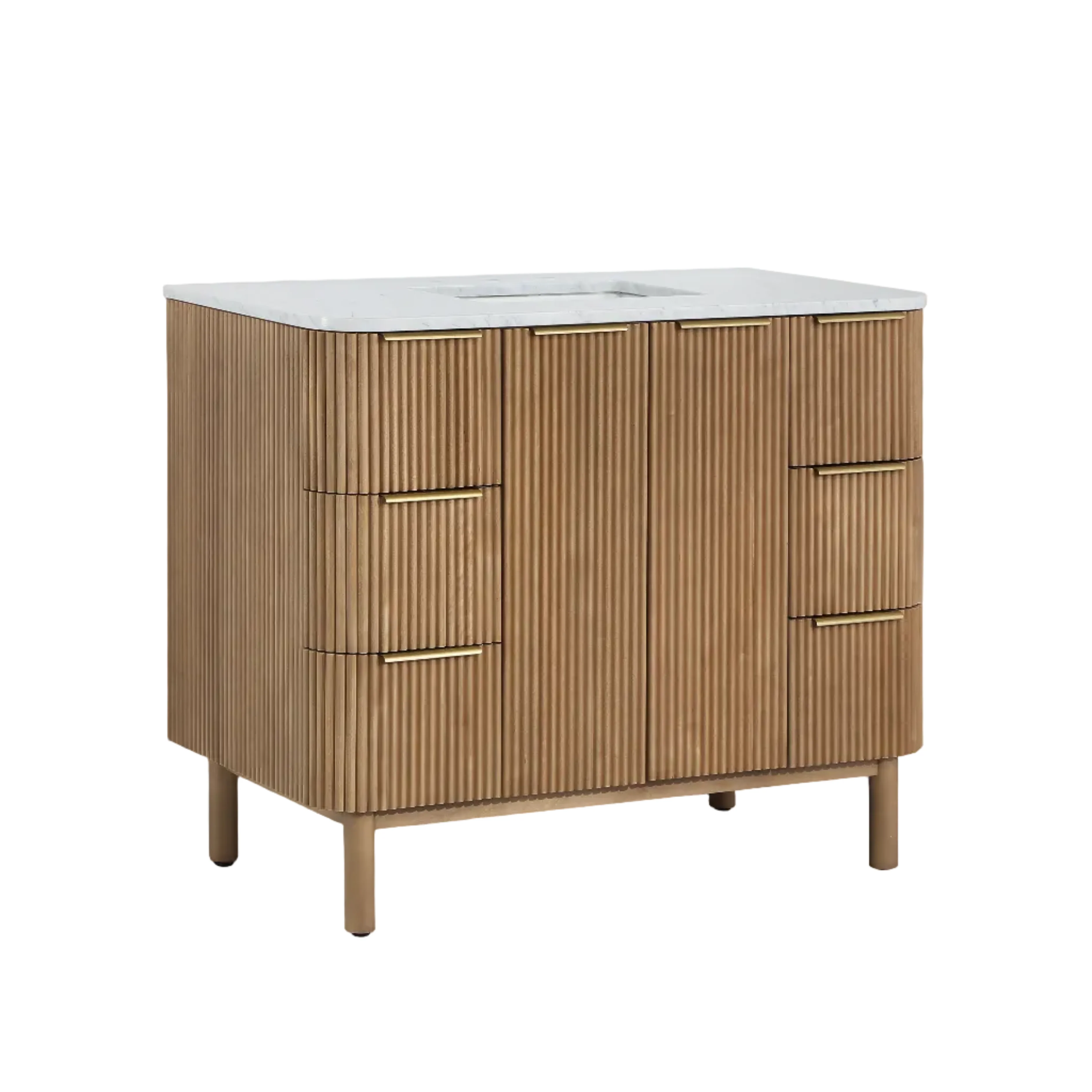 Havana 42" Single Bathroom Vanity in Reeded Birch | Carrara Marble Countertop - Image 13