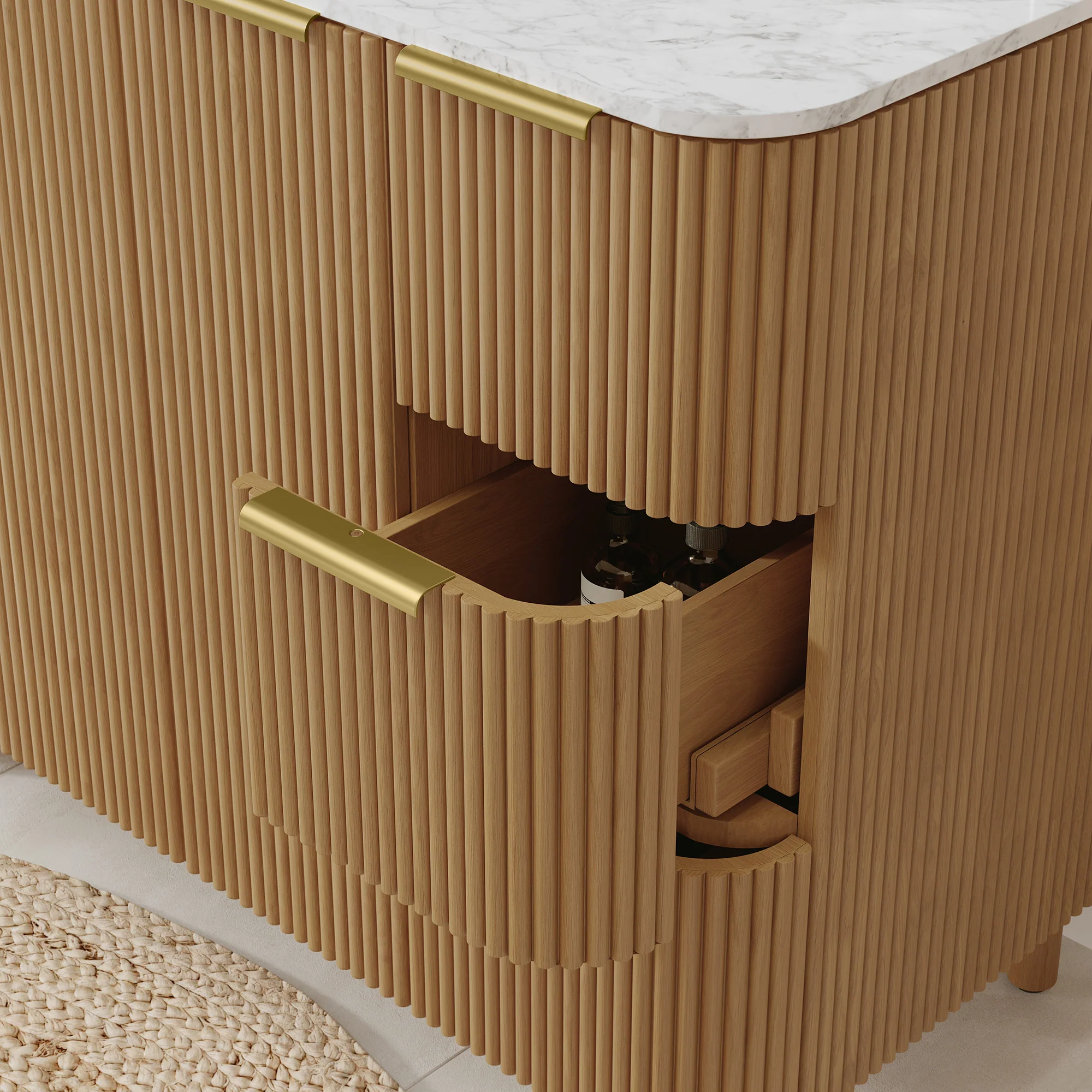 Havana 42" Single Bathroom Vanity in Reeded Birch | Carrara Marble Countertop - Image 5