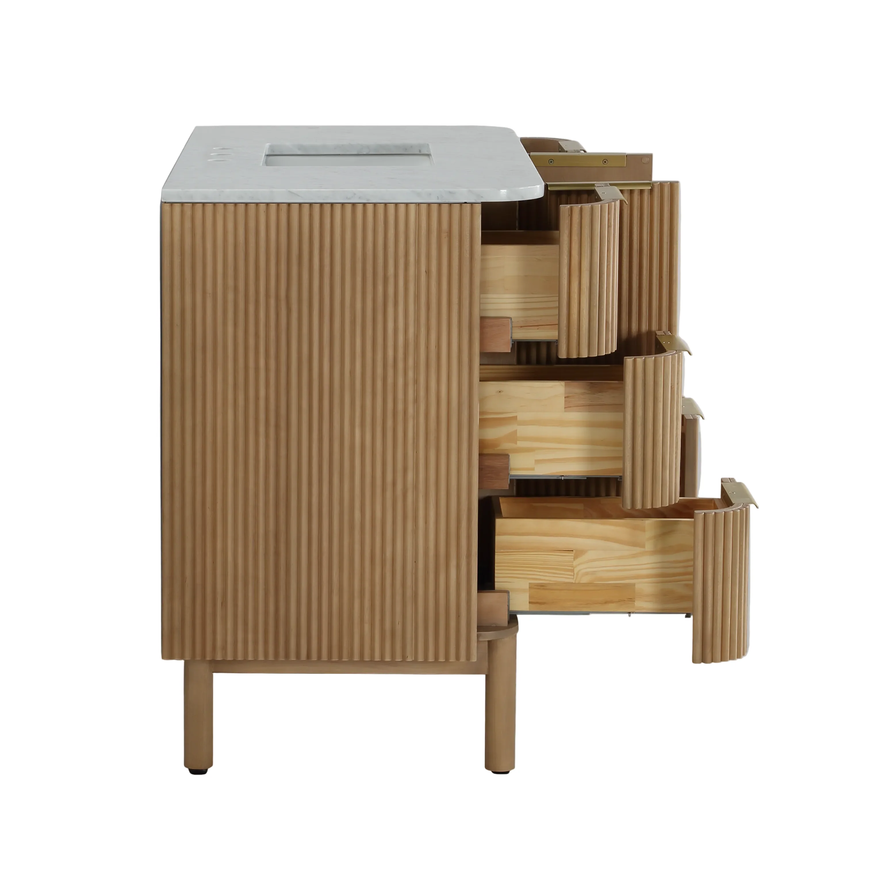 Havana 42" Single Bathroom Vanity in Reeded Birch | Carrara Marble Countertop - Image 6