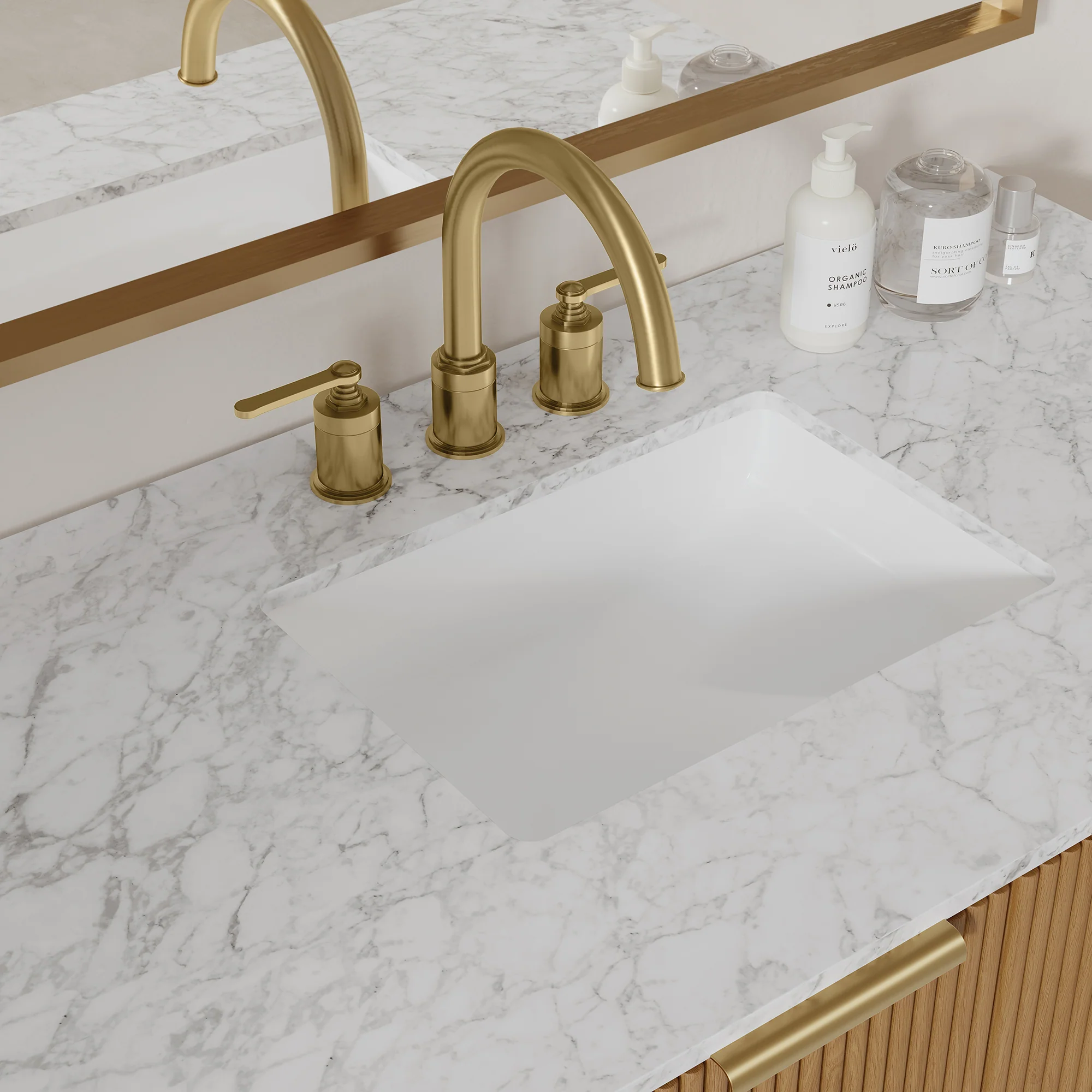Havana 42" Single Bathroom Vanity in Reeded Birch | Carrara Marble Countertop - Image 8