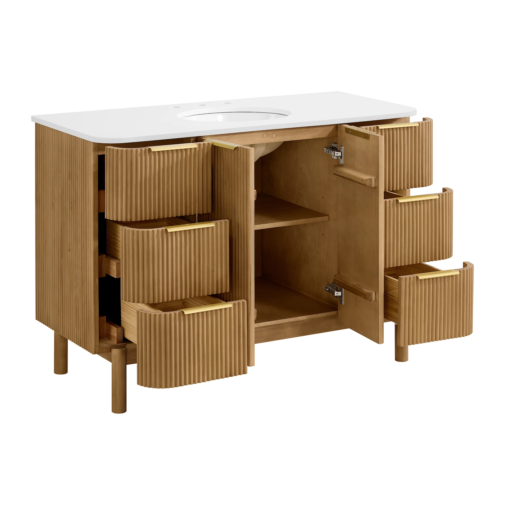 Havana 48" Single Bathroom Vanity in Reeded Birch | Quartz Countertop - Image 5