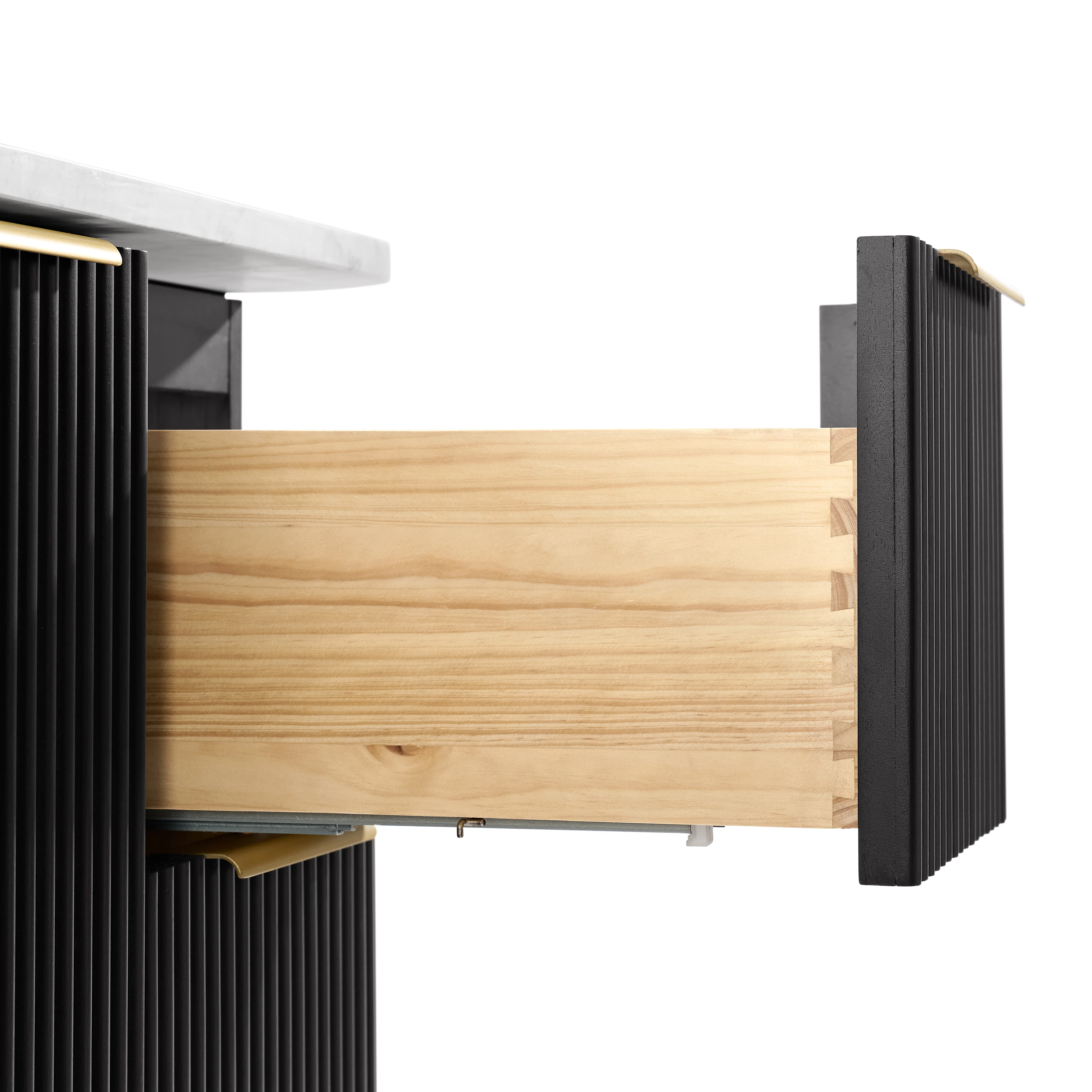 Havana 48" Single Bathroom Vanity in Black Reeded Birch | Carrara Marble Countertop - Image 10