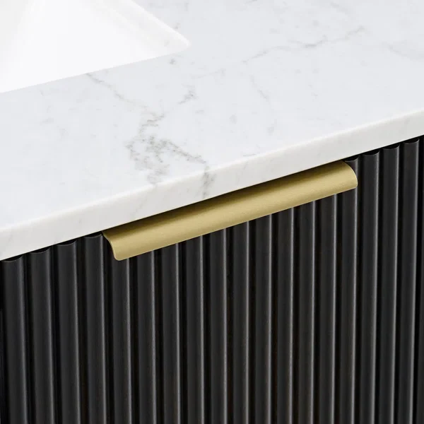 Havana 48" Single Bathroom Vanity in Black Reeded Birch | Carrara Marble Countertop - Image 13