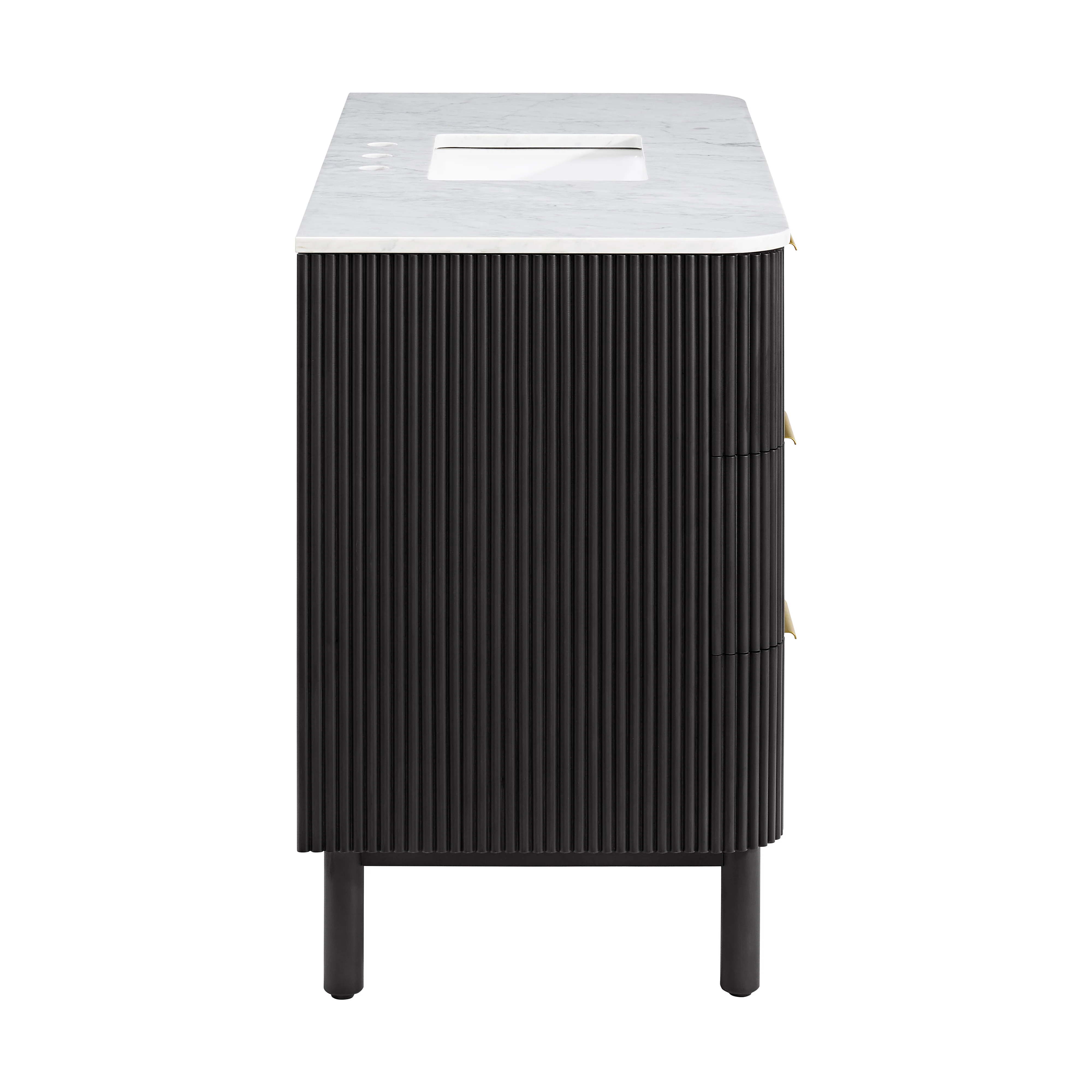Havana 48" Single Bathroom Vanity in Black Reeded Birch | Carrara Marble Countertop - Image 17