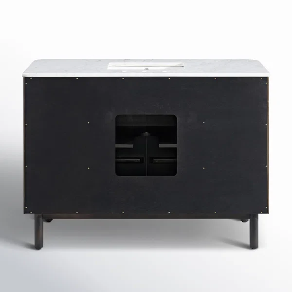 Havana 48" Single Bathroom Vanity in Black Reeded Birch | Carrara Marble Countertop - Image 18