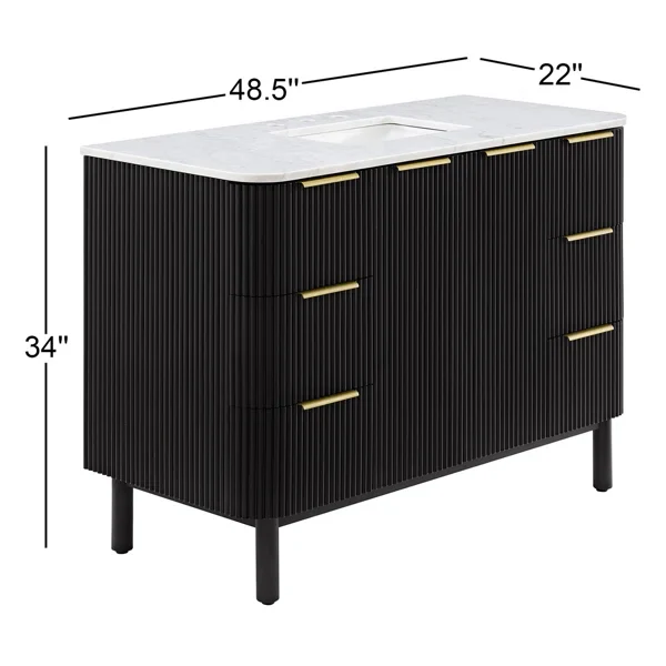 Havana 48" Single Bathroom Vanity in Black Reeded Birch | Carrara Marble Countertop - Image 19
