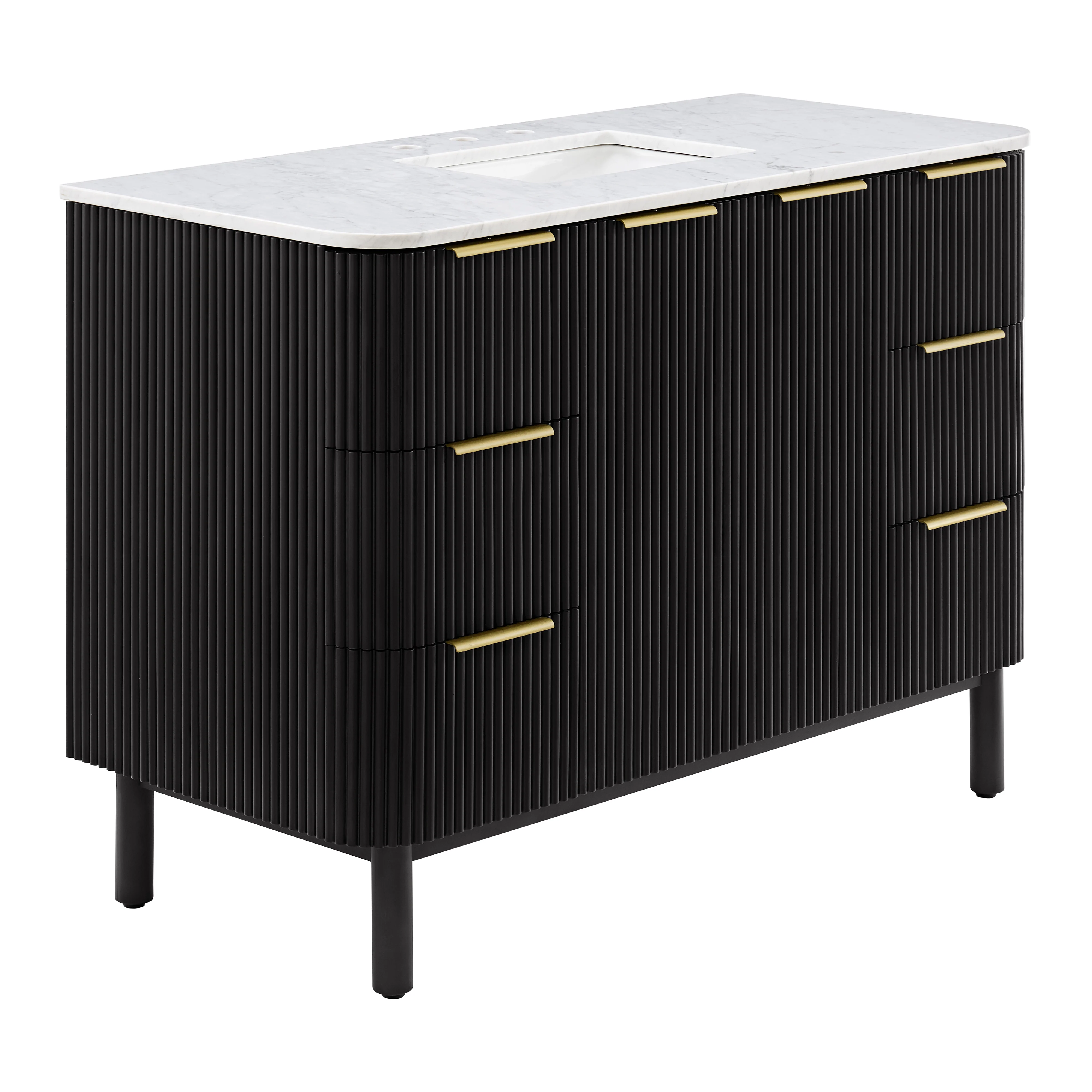 Havana 48" Single Bathroom Vanity in Black Reeded Birch | Carrara Marble Countertop - Image 20