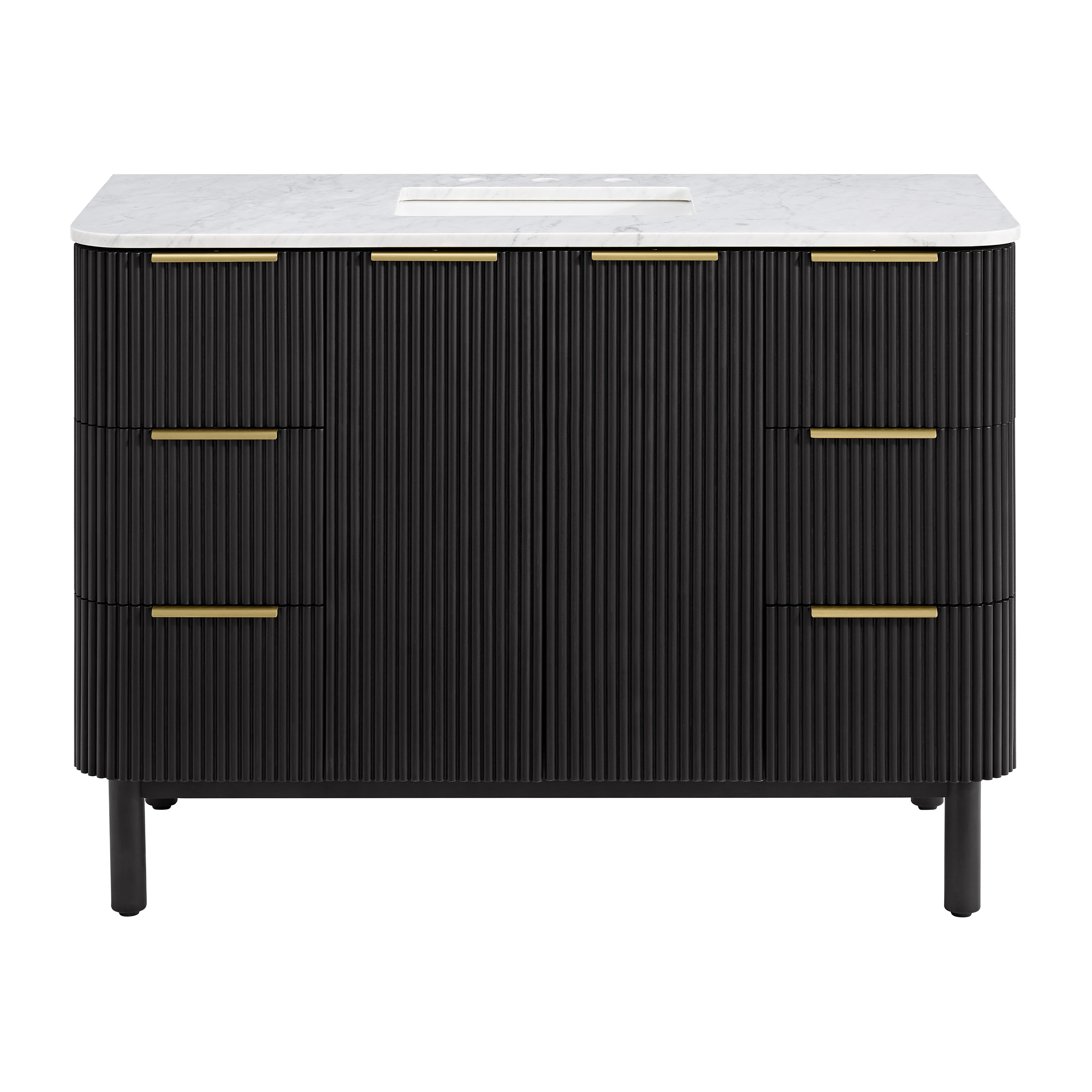 Havana 48" Single Bathroom Vanity in Black Reeded Birch | Carrara Marble Countertop - Image 21