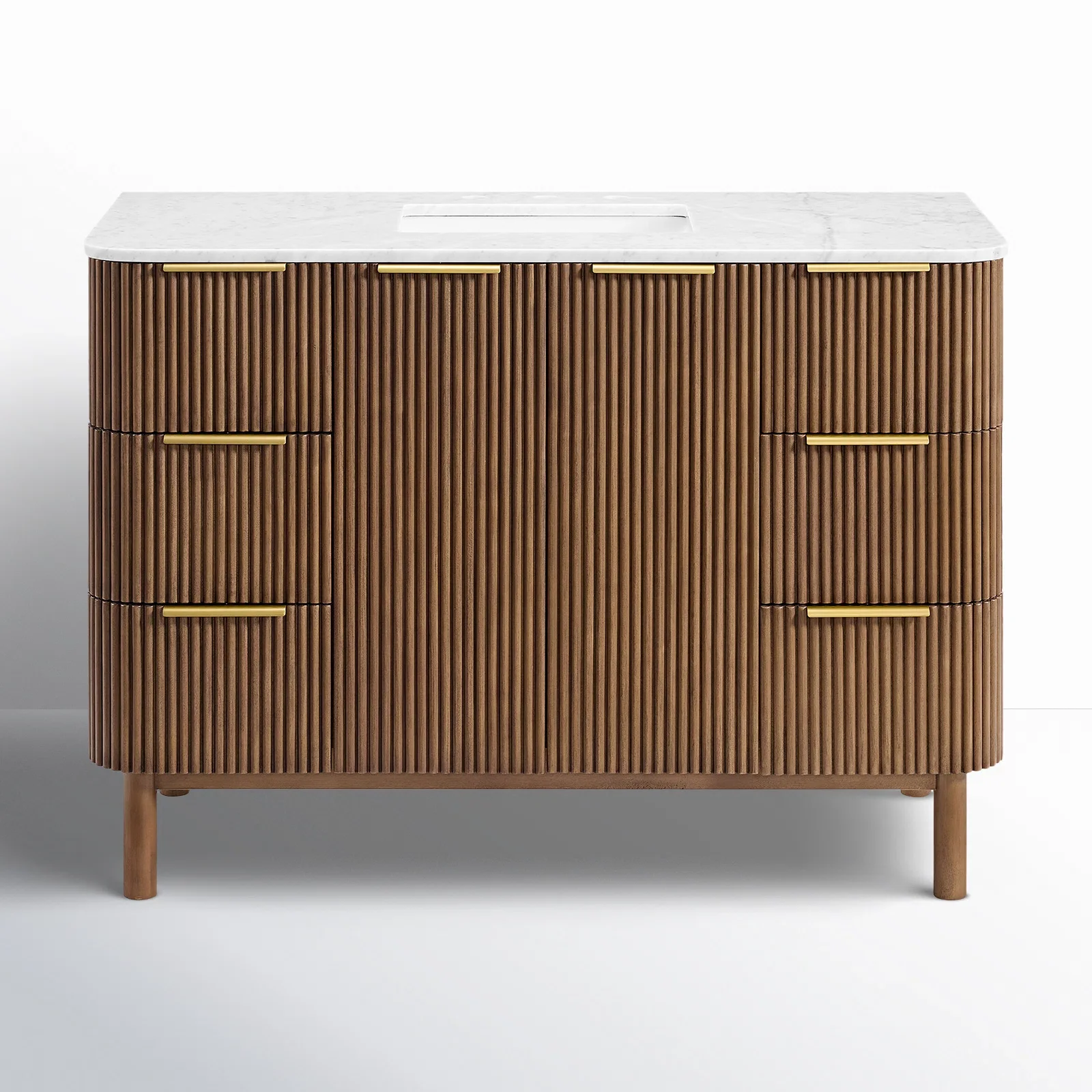 Havana 48" Single Bathroom Vanity in Brown Reeded Birch | Carrara Marble Countertop - Image 20