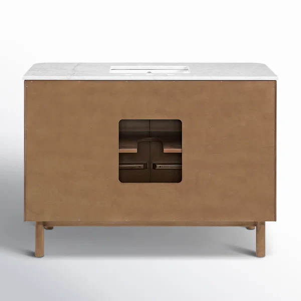Havana 48" Single Bathroom Vanity in Brown Reeded Birch | Carrara Marble Countertop - Image 6