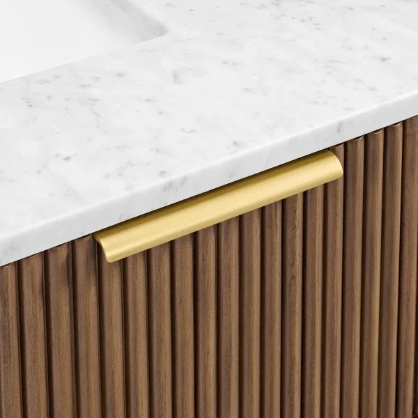 Havana 48" Single Bathroom Vanity in Brown Reeded Birch | Carrara Marble Countertop - Image 8