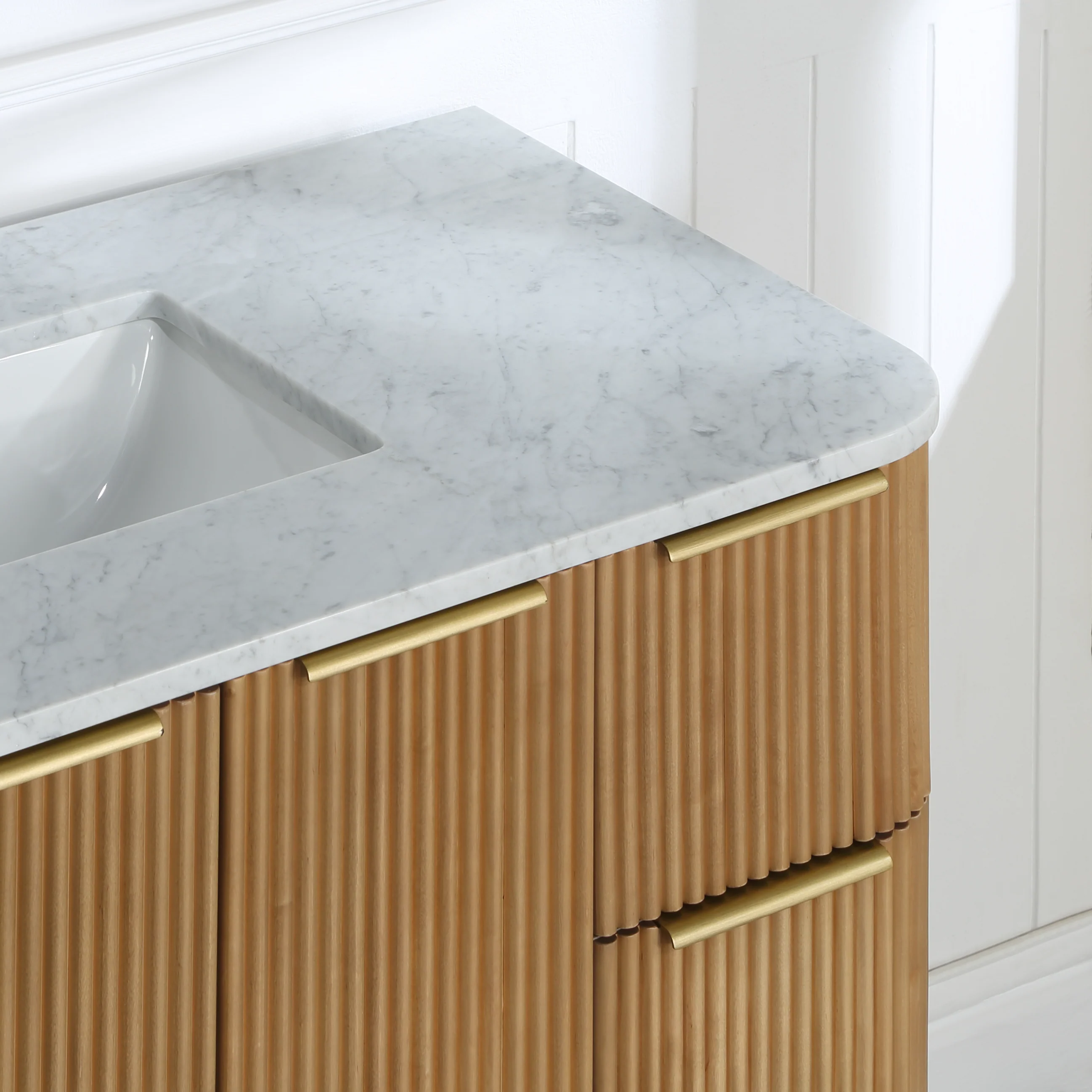 Havana 48" Single Bathroom Vanity in Reeded Birch | Carrara Marble Countertop - Image 11