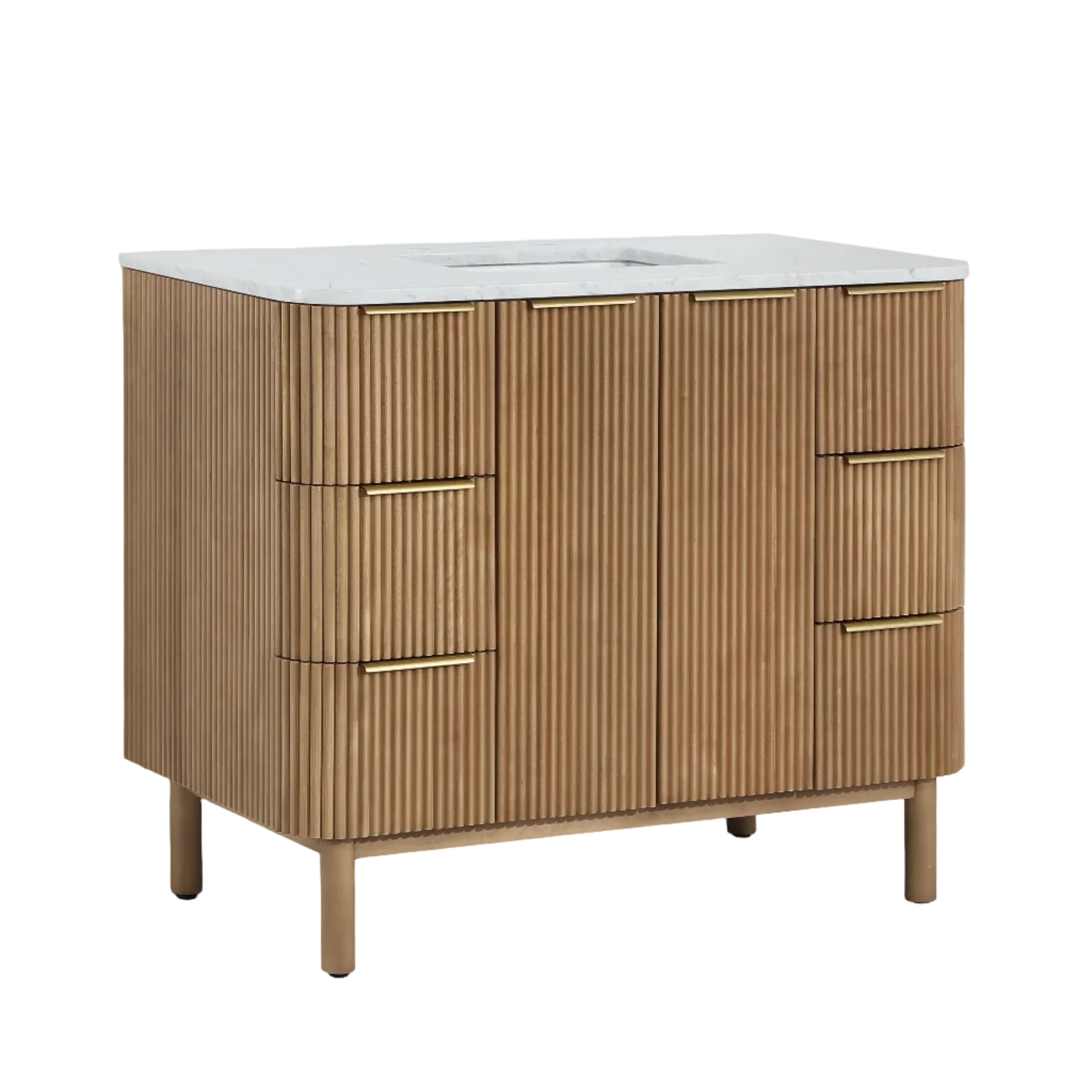 Havana 48" Single Bathroom Vanity in Reeded Birch | Carrara Marble Countertop - Image 9