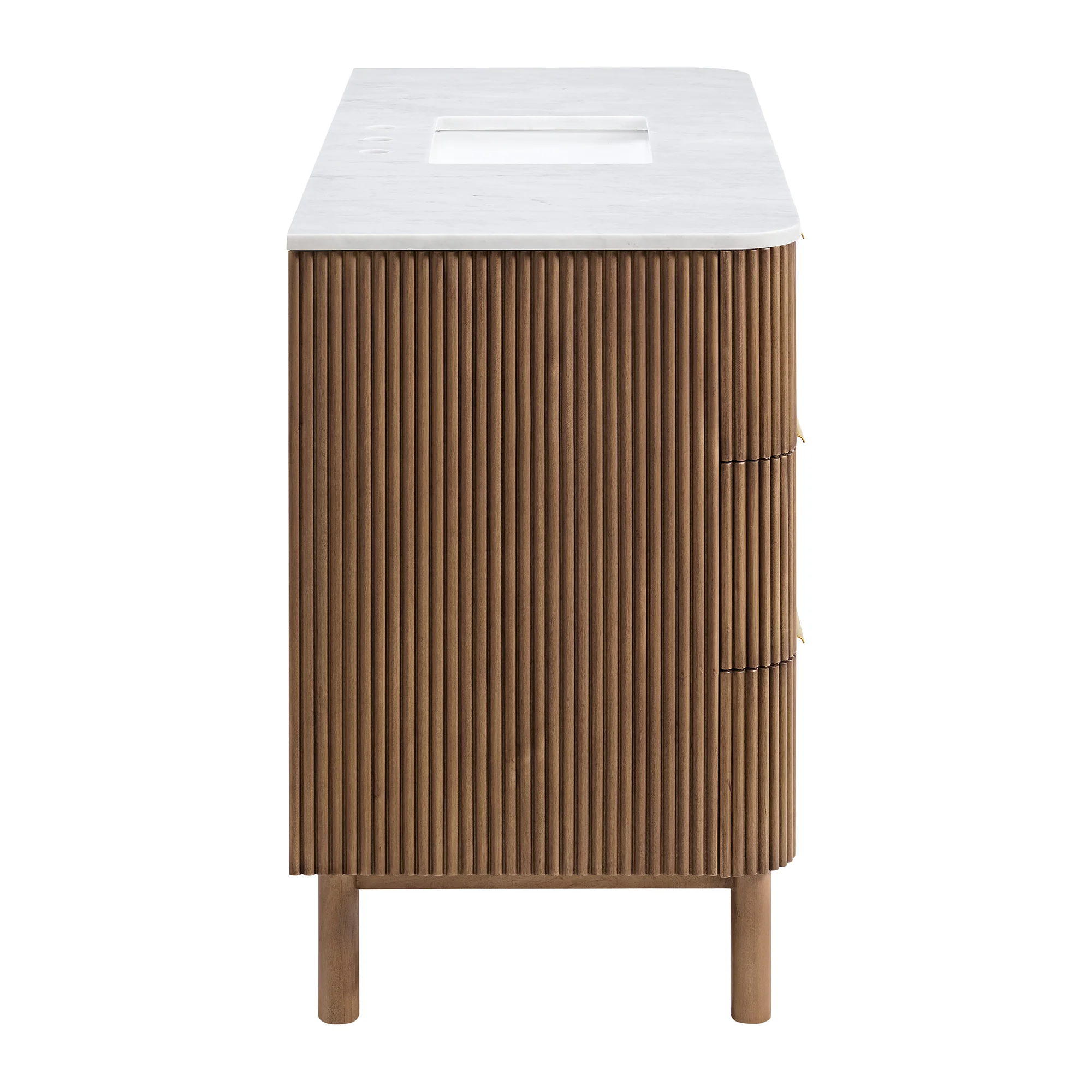 Havana 54" Single Bathroom Vanity in Brown Reeded Birch | Carrara Marble Countertop - Image 15