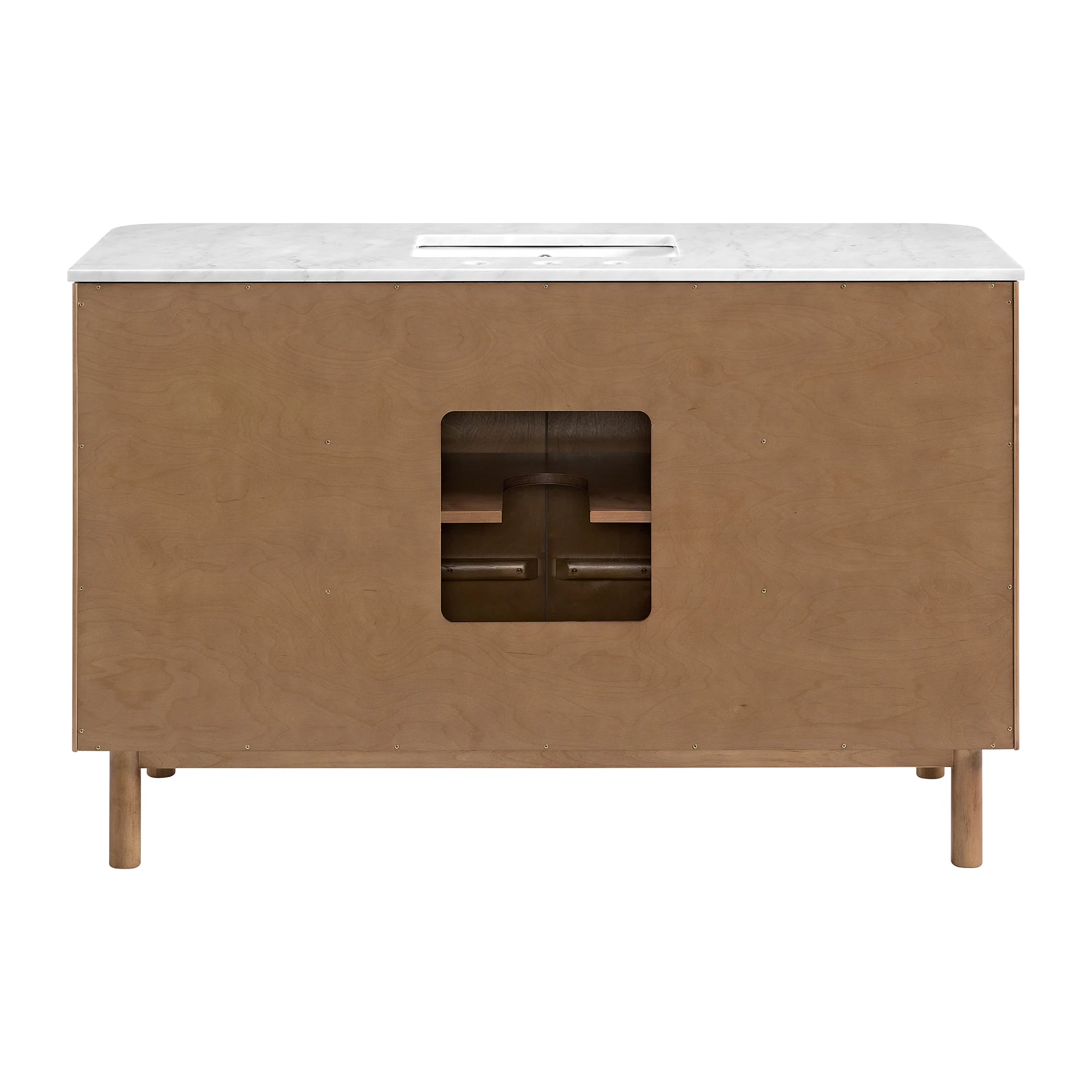 Havana 54" Single Bathroom Vanity in Brown Reeded Birch | Carrara Marble Countertop - Image 16