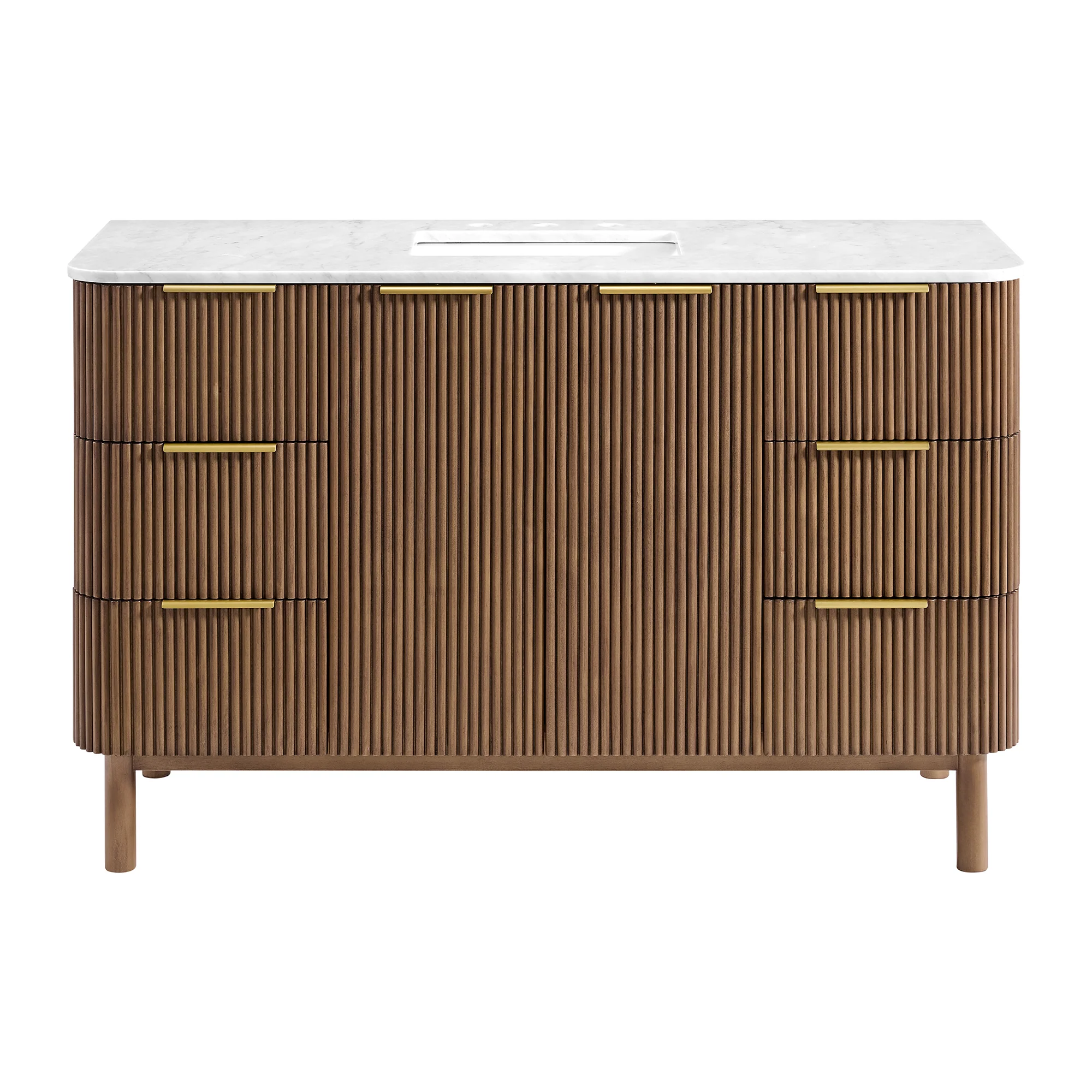 Havana 54" Single Bathroom Vanity in Brown Reeded Birch | Carrara Marble Countertop - Image 17