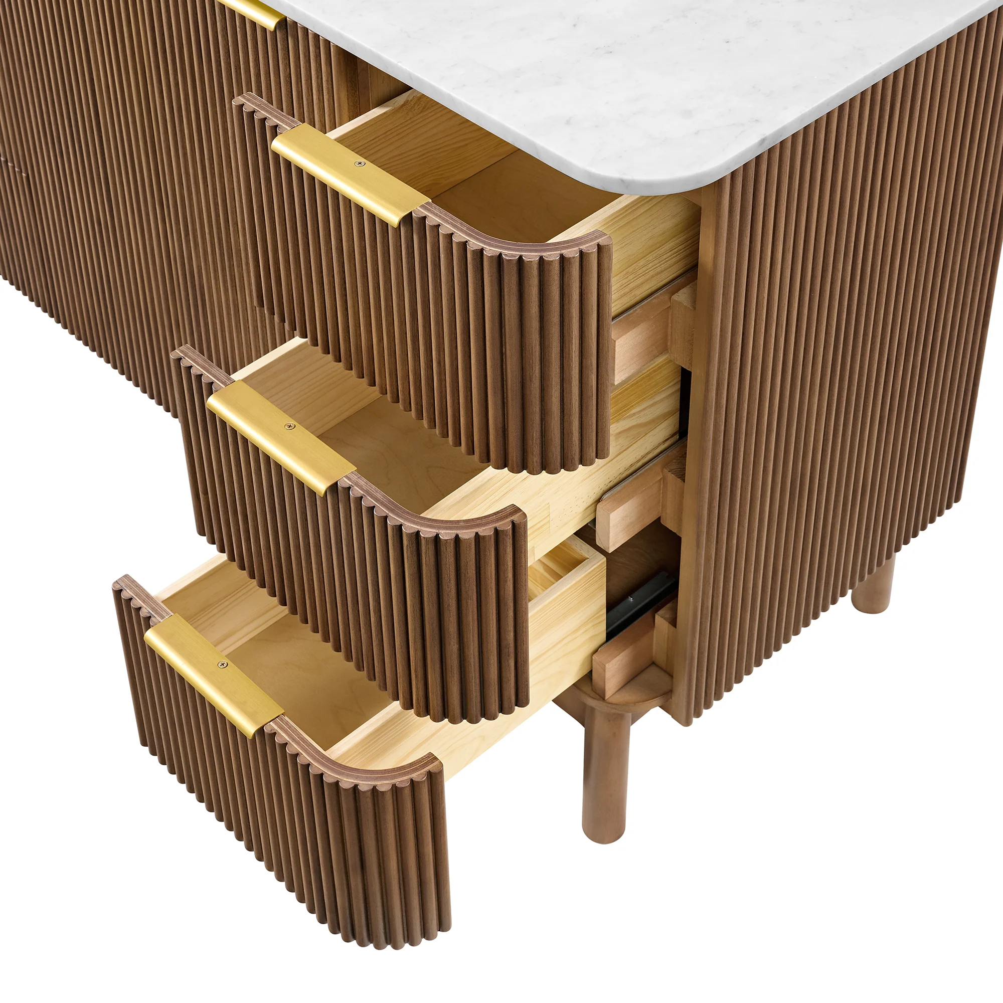 Havana 54" Single Bathroom Vanity in Brown Reeded Birch | Carrara Marble Countertop - Image 7