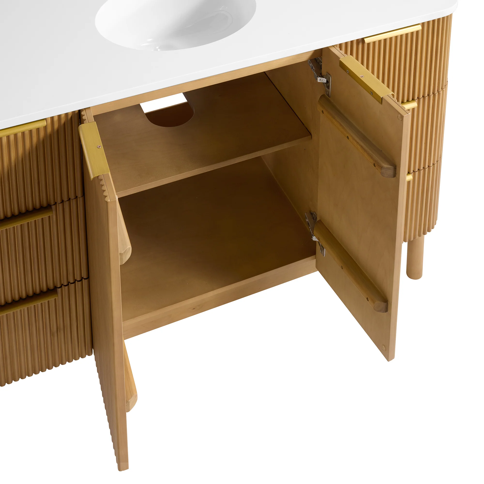 Havana 54" Single Bathroom Vanity in Reeded Birch | White Quartz Countertop - Image 10