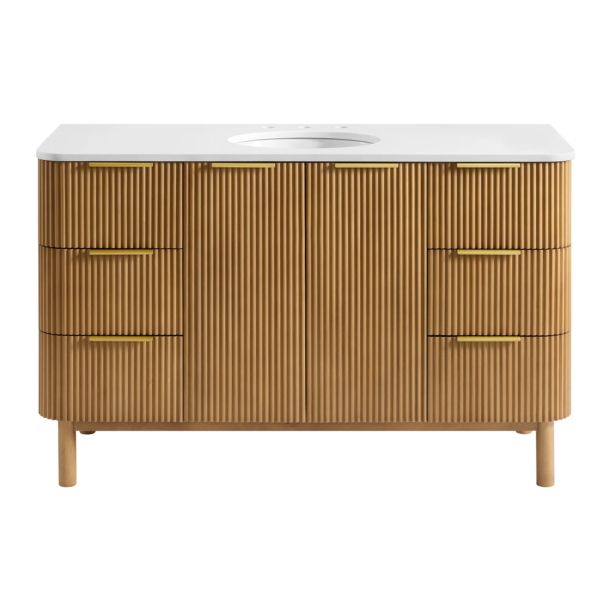 Havana 54" Single Bathroom Vanity in Reeded Birch | White Quartz Countertop - Image 5