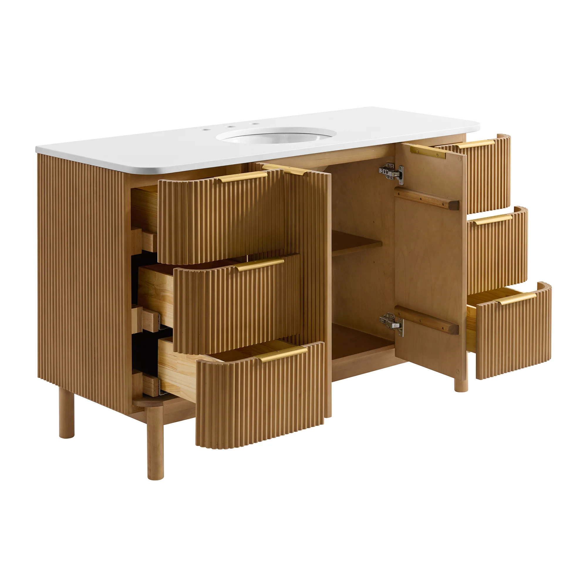 Havana 54" Single Bathroom Vanity in Reeded Birch | White Quartz Countertop - Image 8