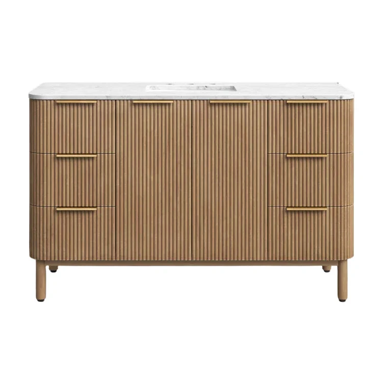 Havana 54" Single Bathroom Vanity in Reeded Birch | Carrara Marble Countertop - Image 10