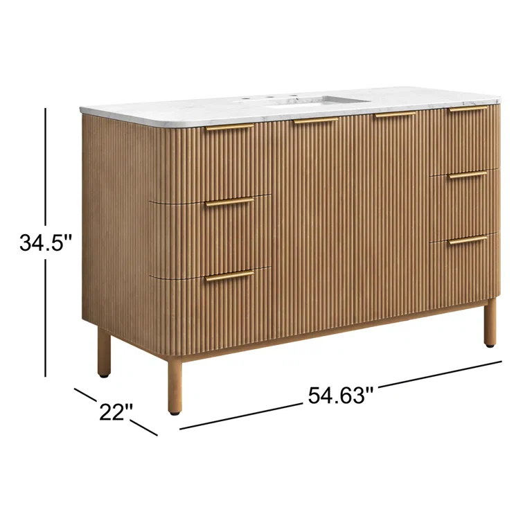 Havana 54" Single Bathroom Vanity in Reeded Birch | Carrara Marble Countertop - Image 8