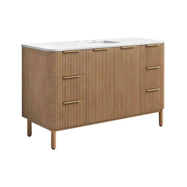 Havana 54" Single Bathroom Vanity in Reeded Birch | Carrara Marble Countertop - Image 9