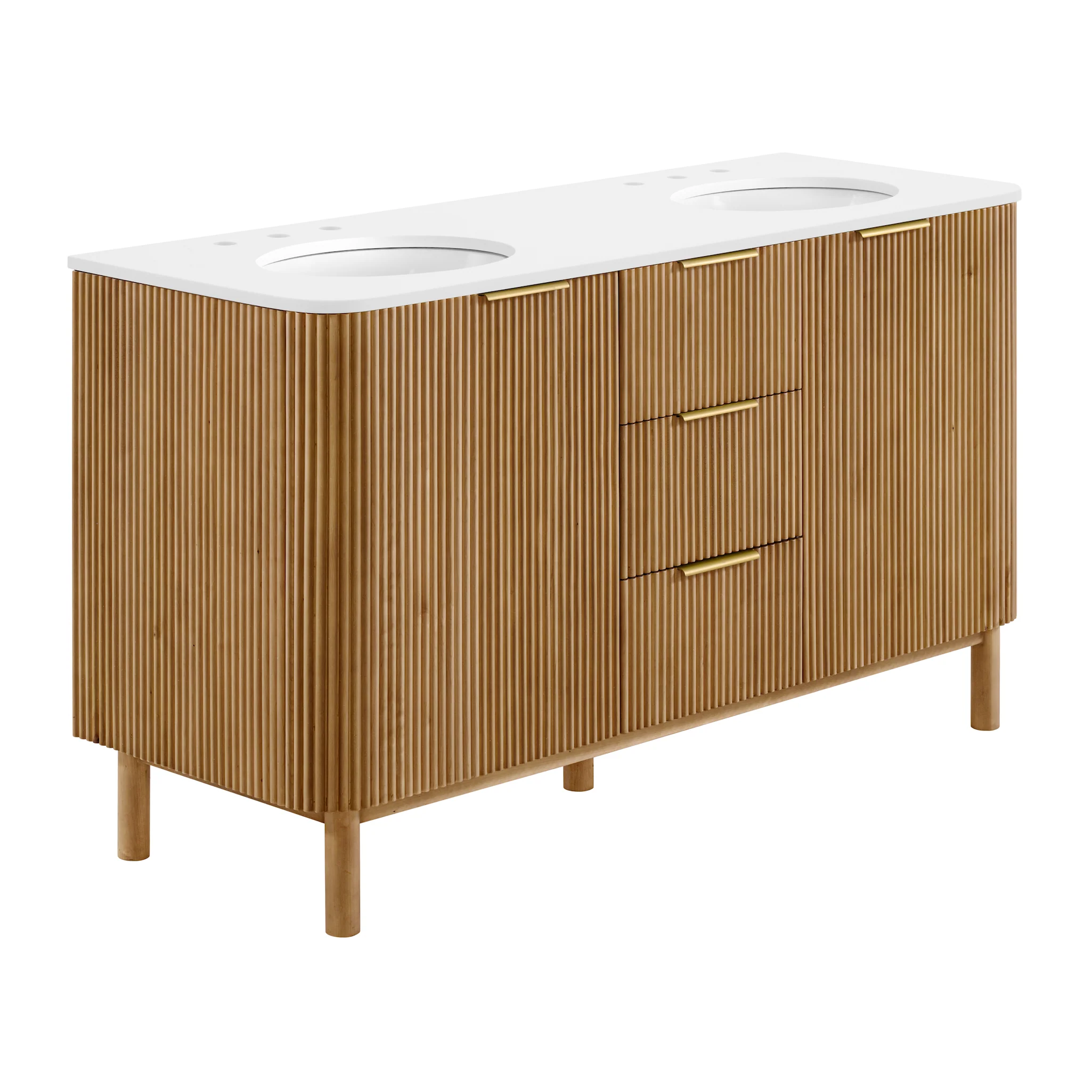 Havana 60" Double Bathroom Vanity in Reeded Birch | Quartz Countertop - Image 16
