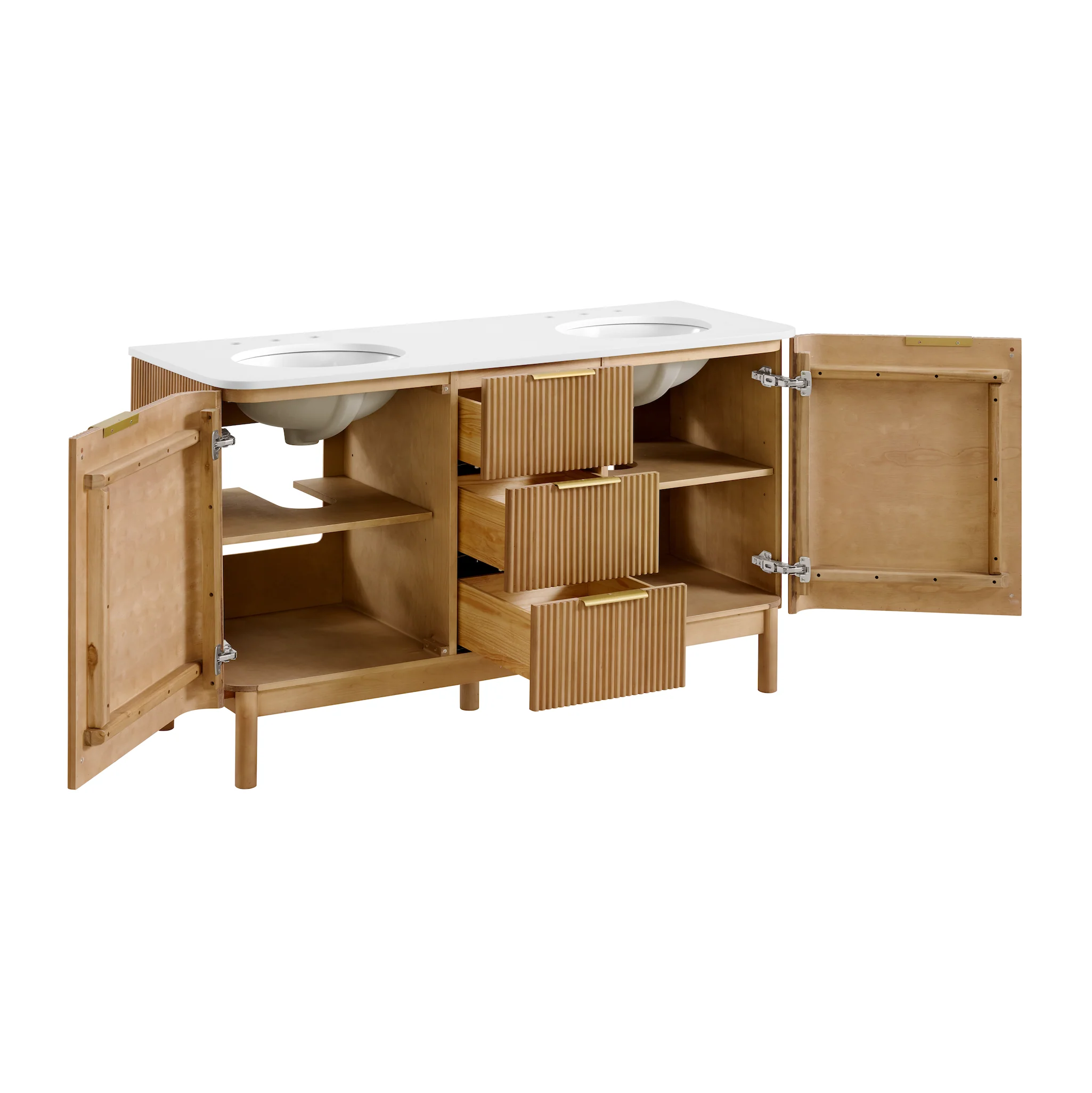 Havana 60" Double Bathroom Vanity in Reeded Birch | Quartz Countertop - Image 5