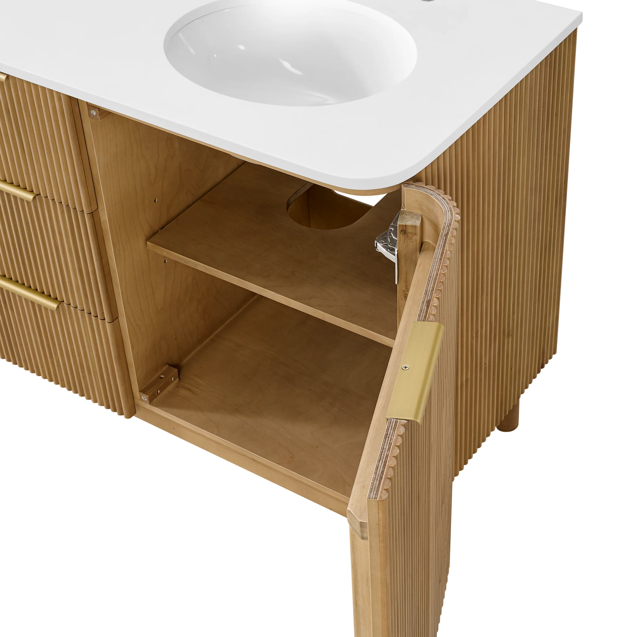 Havana 60" Double Bathroom Vanity in Reeded Birch | Quartz Countertop - Image 6