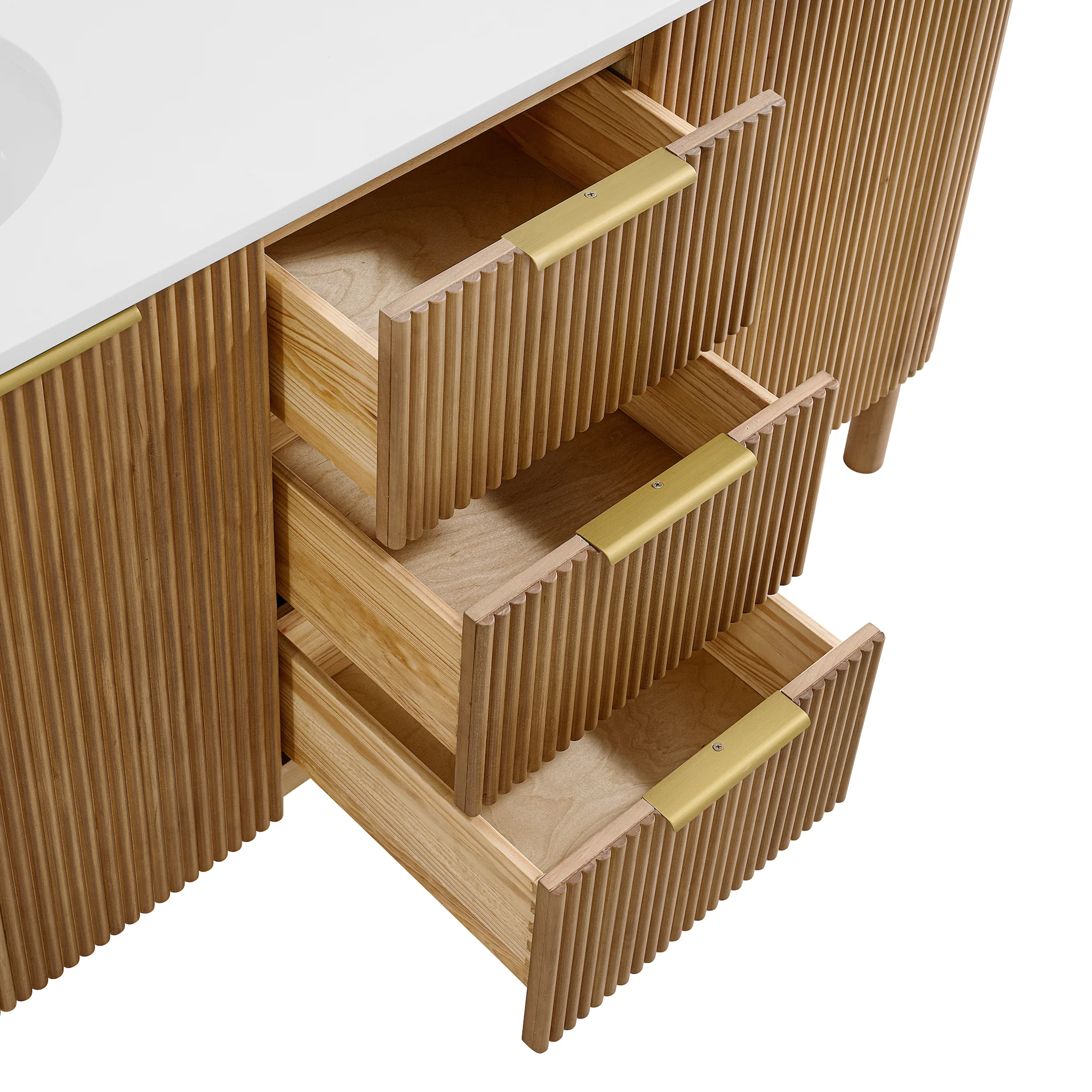 Havana 60" Double Bathroom Vanity in Reeded Birch | Quartz Countertop - Image 7