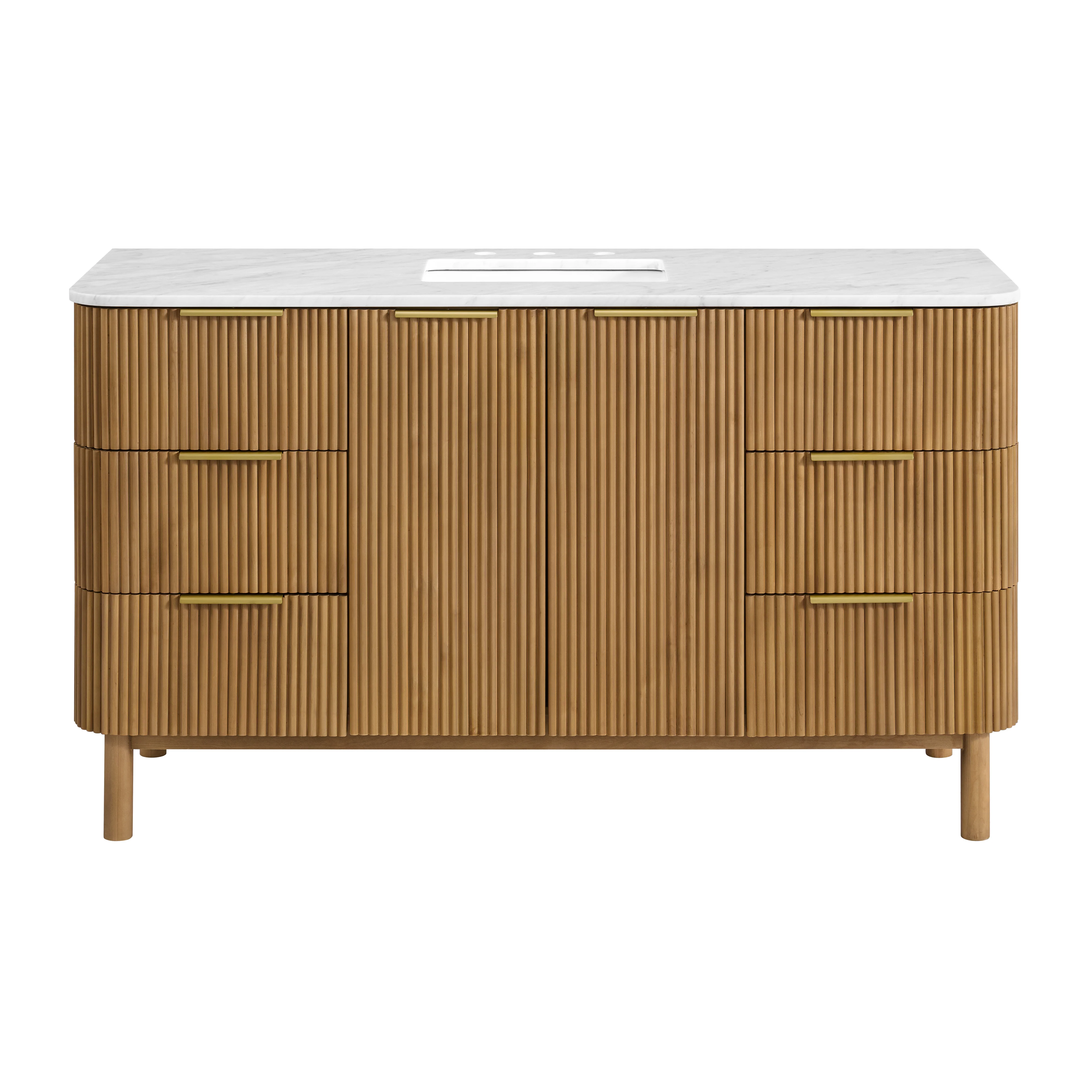 Havana 60" Single Bathroom Vanity in Reeded Birch | Carrara Marble Countertop - Image 14