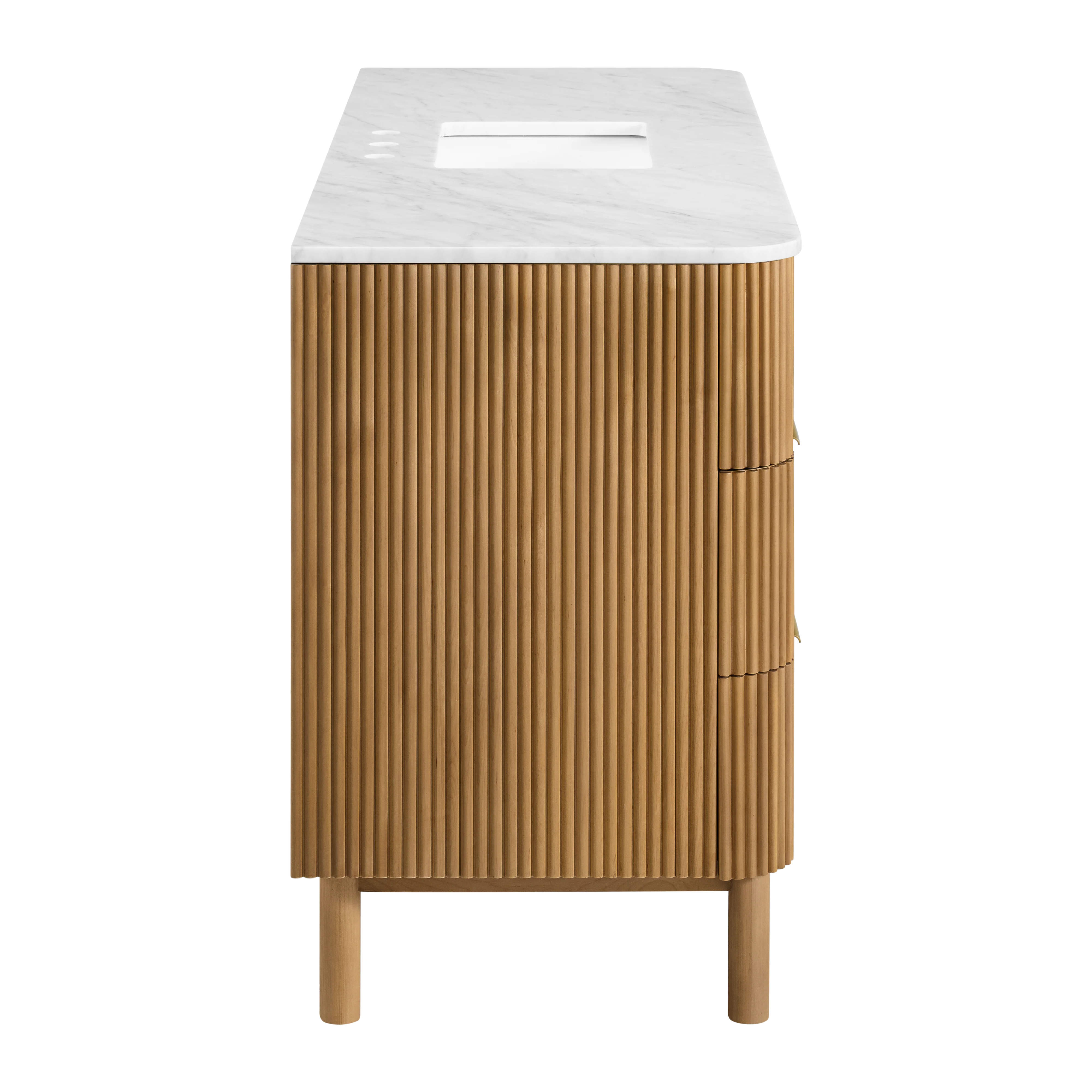 Havana 60" Single Bathroom Vanity in Reeded Birch | Carrara Marble Countertop - Image 15