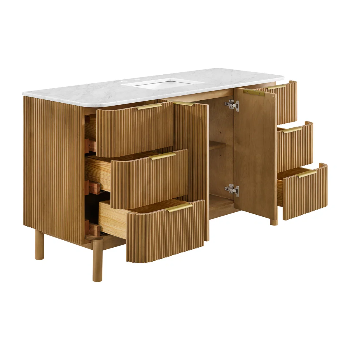 Havana 60" Single Bathroom Vanity in Reeded Birch | Carrara Marble Countertop - Image 3