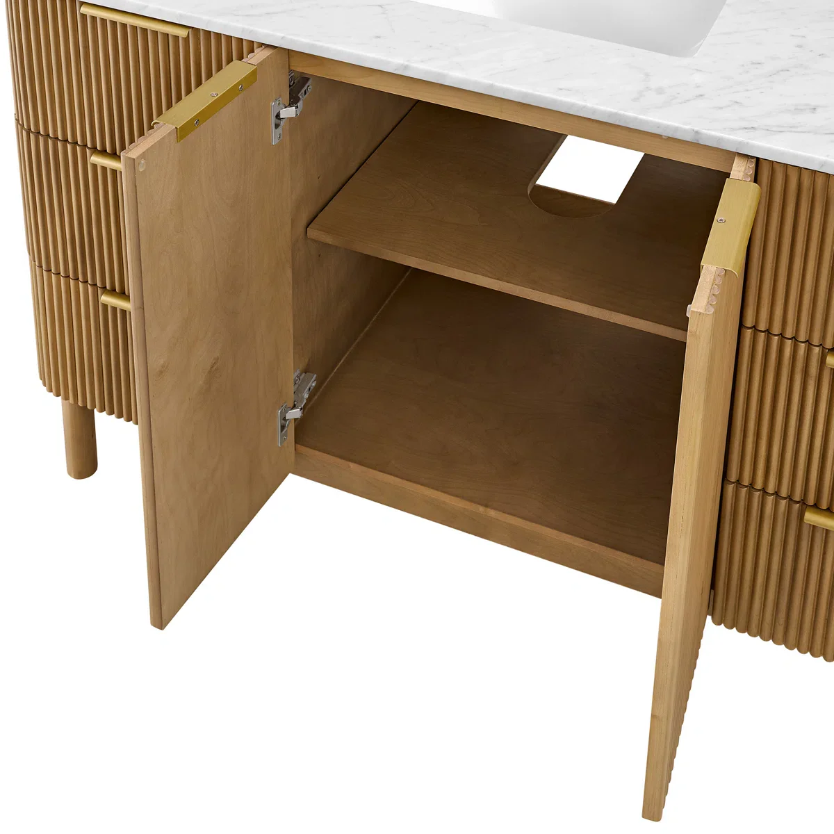 Havana 60" Single Bathroom Vanity in Reeded Birch | Carrara Marble Countertop - Image 5