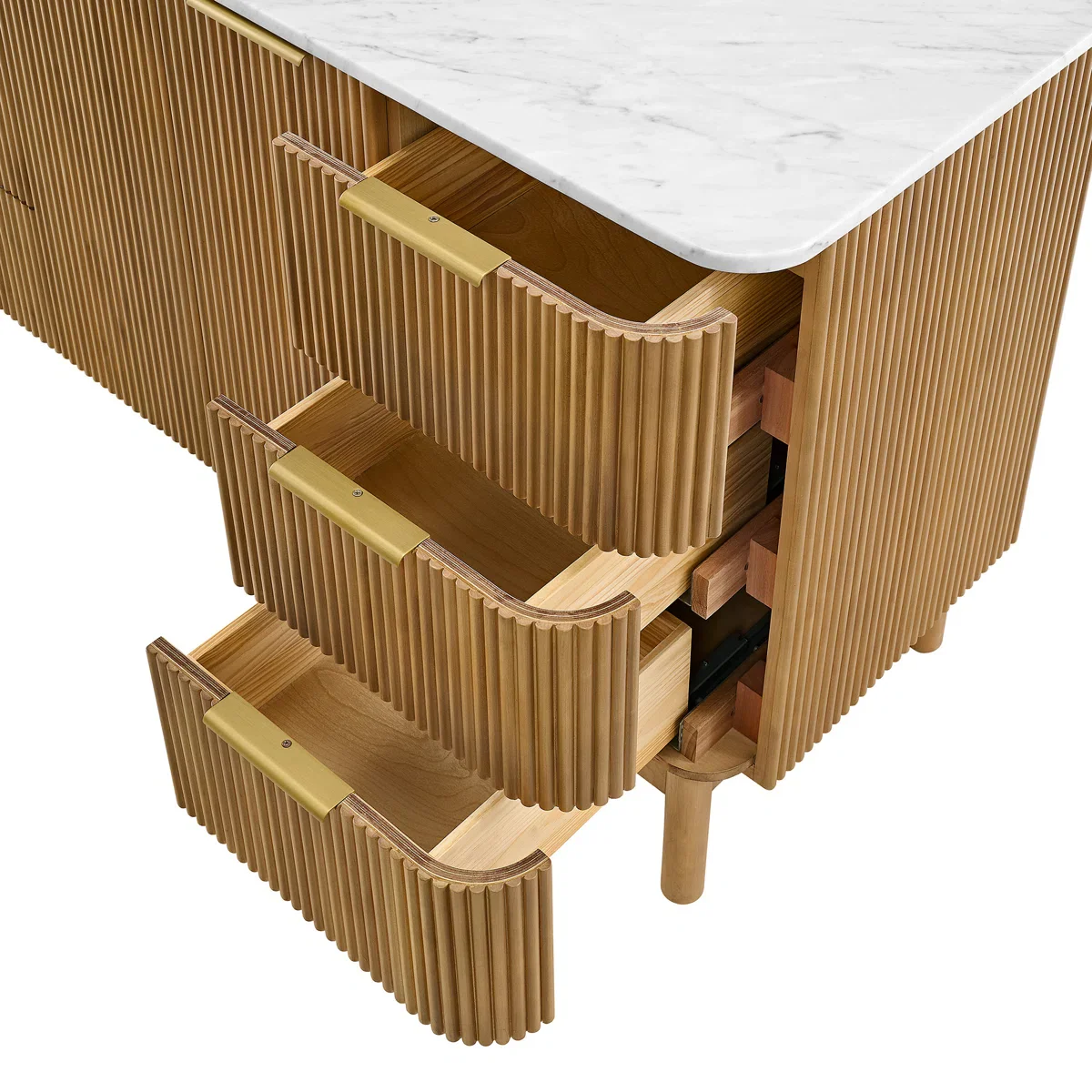 Havana 60" Single Bathroom Vanity in Reeded Birch | Carrara Marble Countertop - Image 6