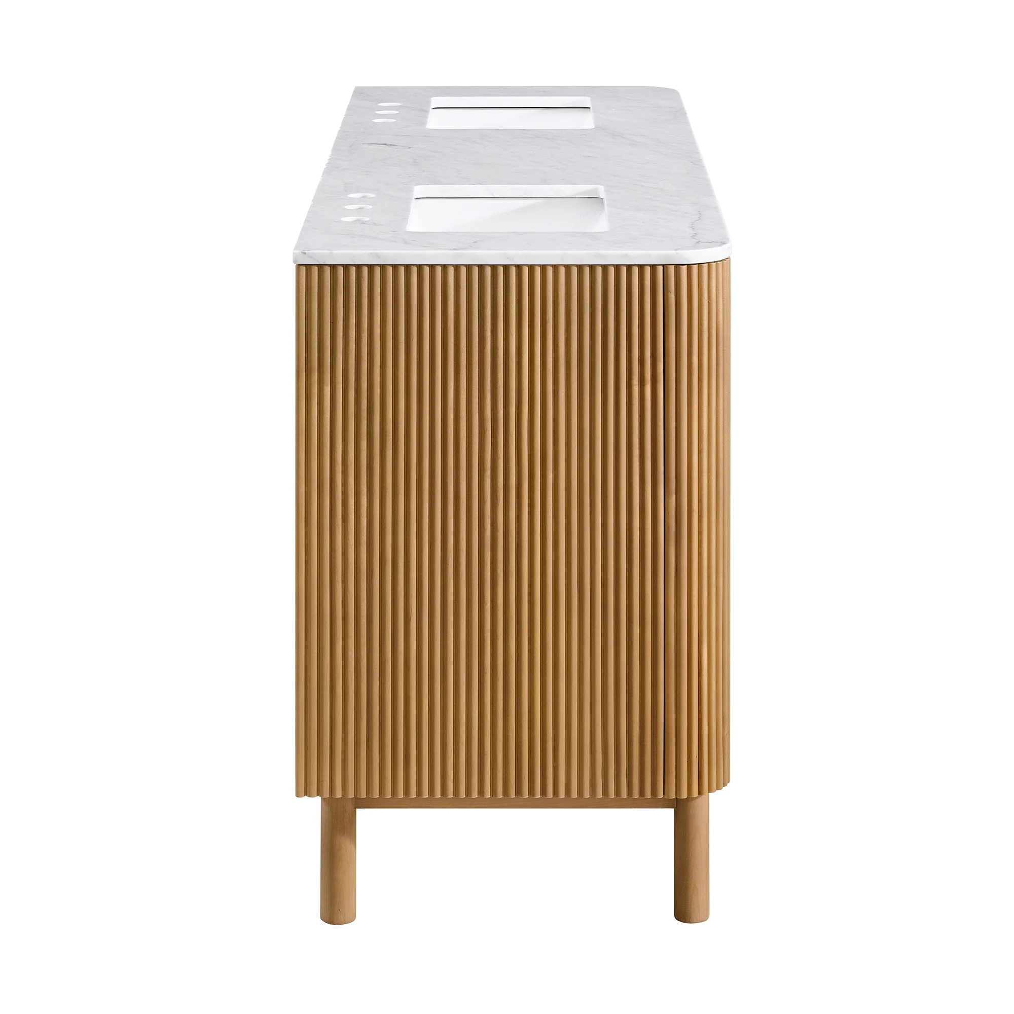 Havana 66" Double Bathroom Vanity in Reeded Birch | Carrara Marble Countertop - Image 12