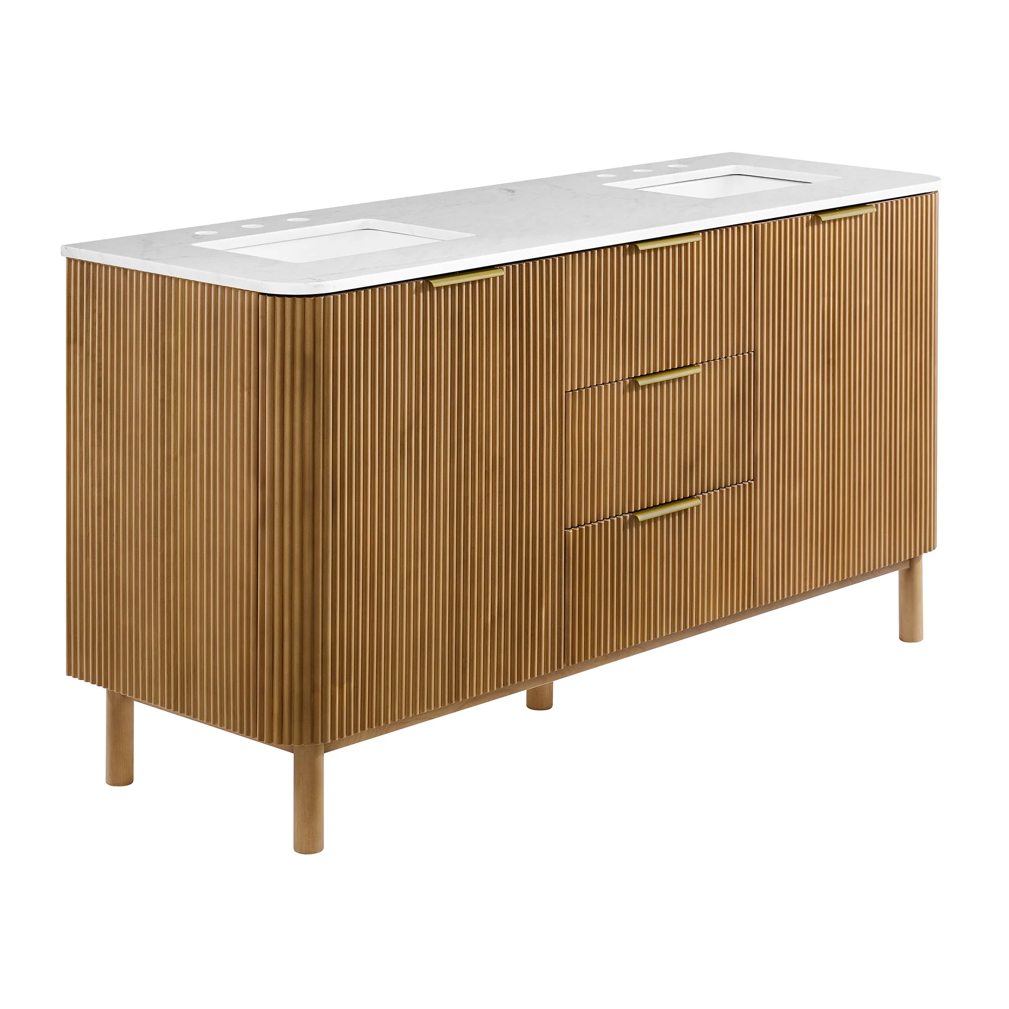 Havana 66" Double Bathroom Vanity in Reeded Birch | Carrara Marble Countertop - Image 13