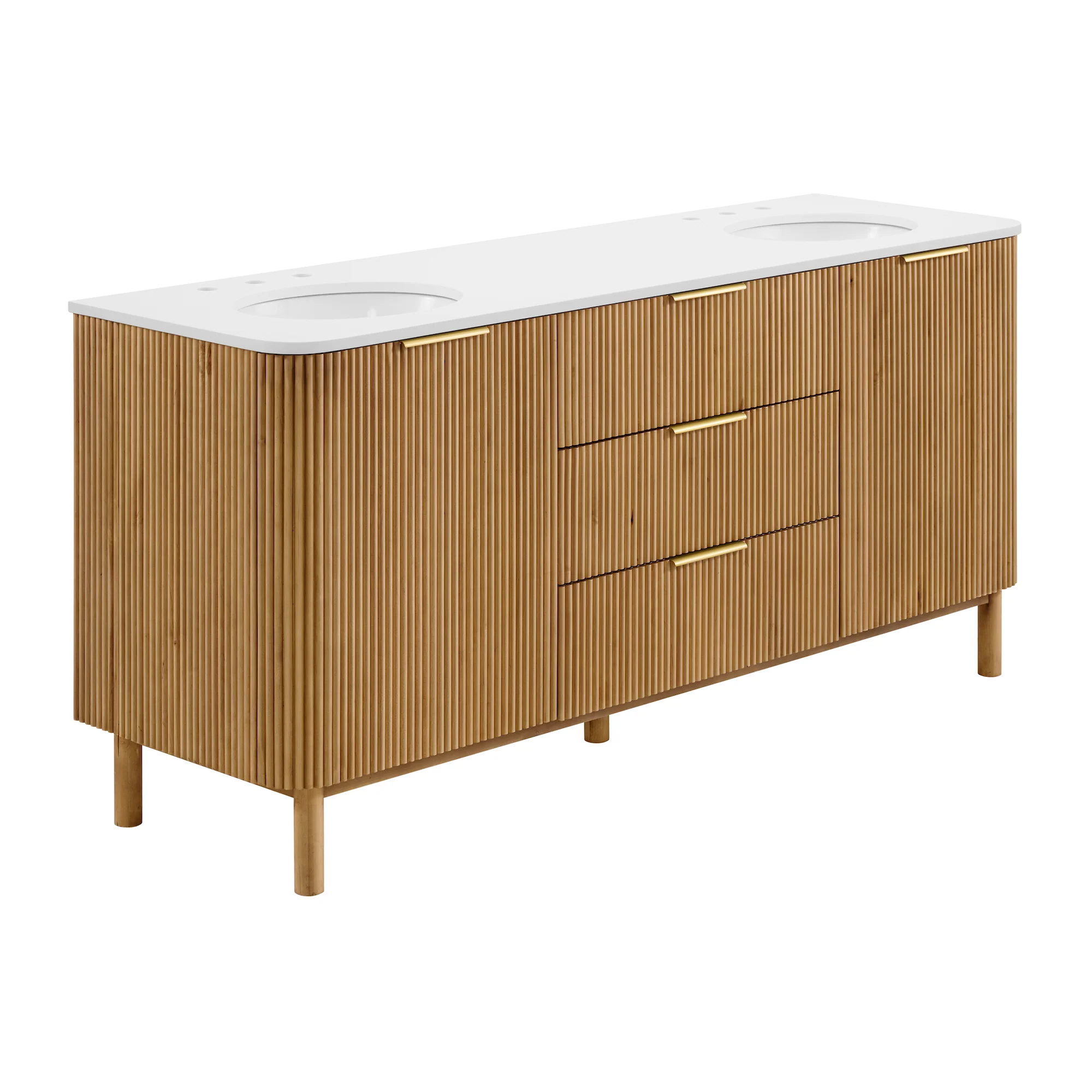 Havana 72" Double Bathroom Vanity in Reeded Birch | White Quartz Countertop - Image 13