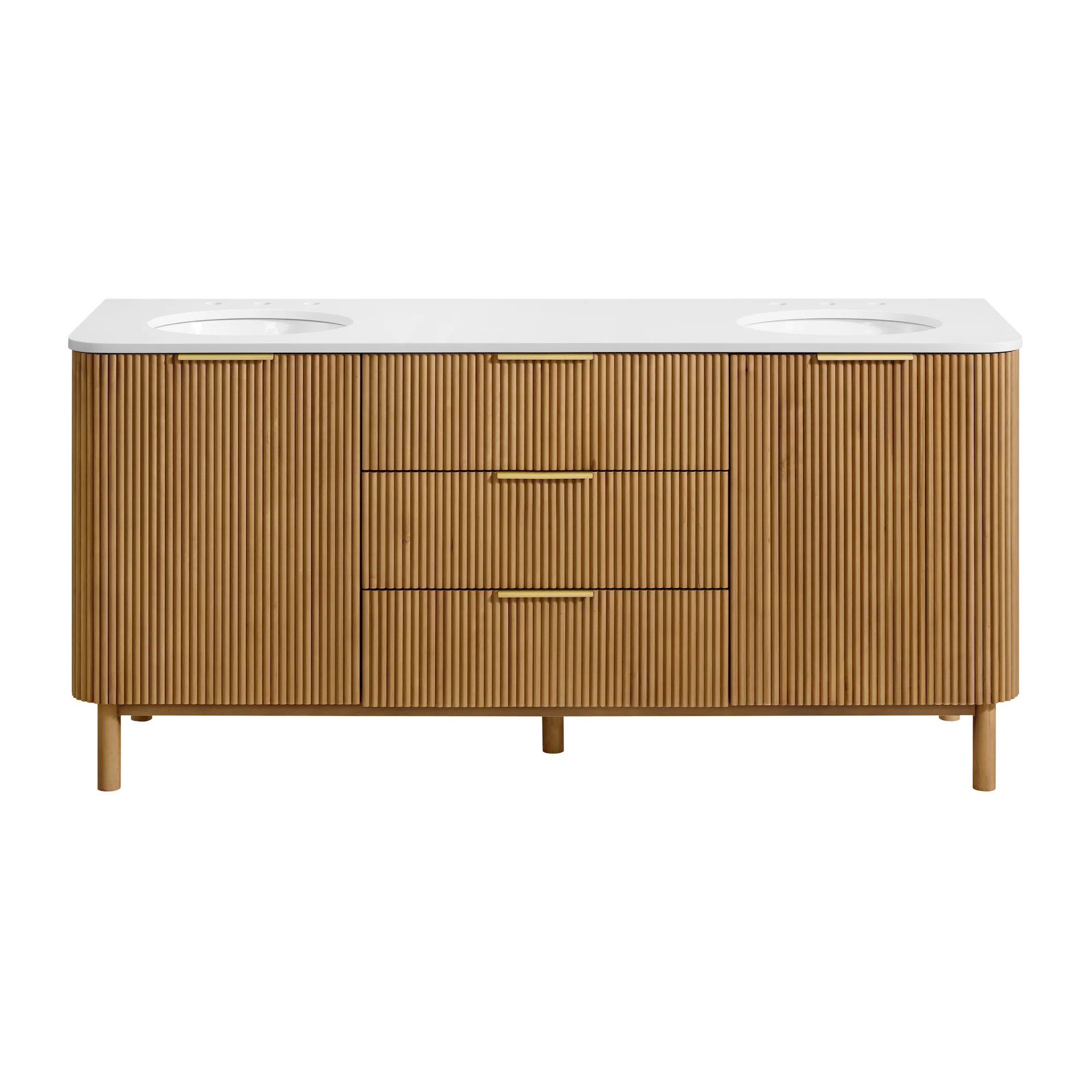 Havana 72" Double Bathroom Vanity in Reeded Birch | White Quartz Countertop - Image 14