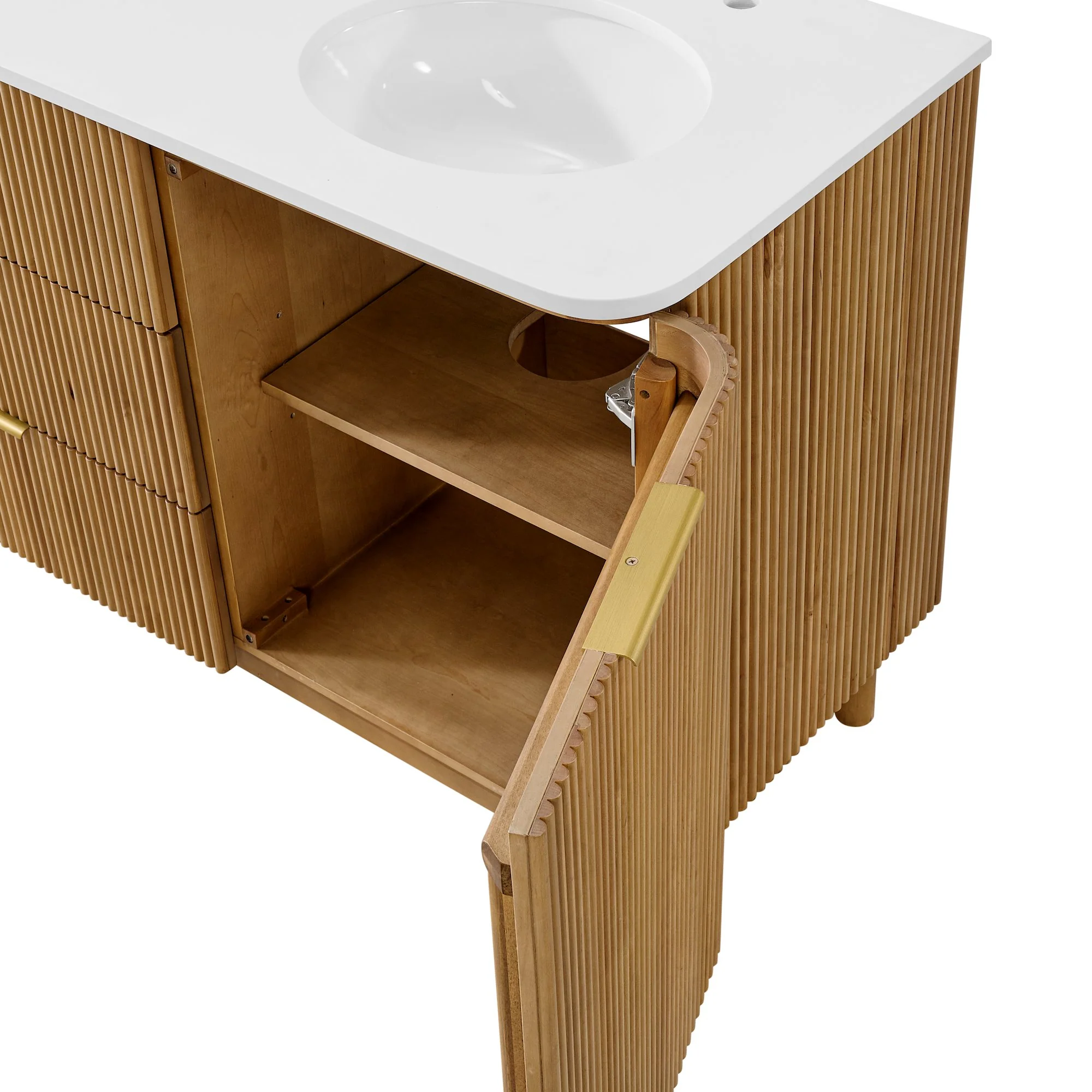 Havana 72" Double Bathroom Vanity in Reeded Birch | White Quartz Countertop - Image 8