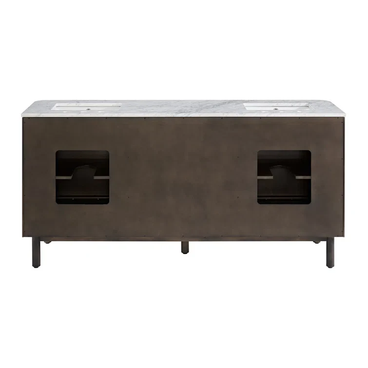 Havana 72" Double Bathroom Vanity in Black Reeded Birch | Carrara Marble Countertop - Image 14