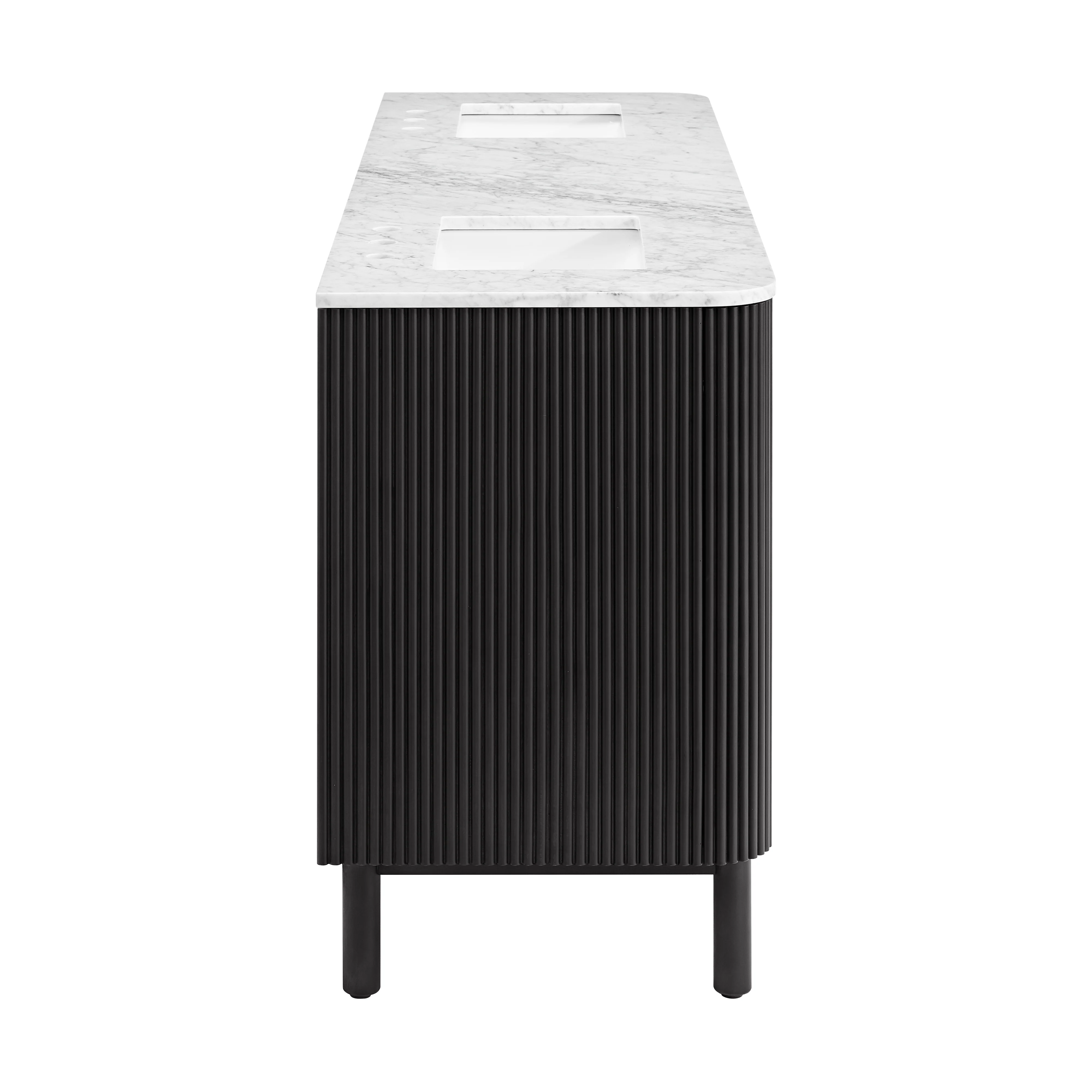 Havana 72" Double Bathroom Vanity in Black Reeded Birch | Carrara Marble Countertop - Image 15