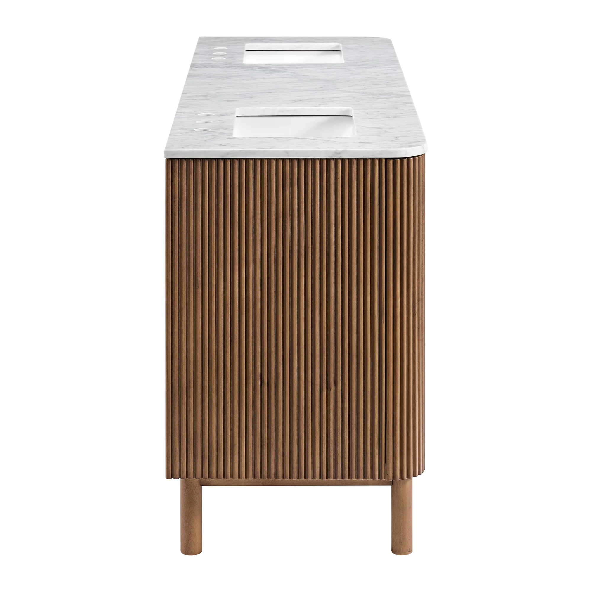 Havana 72" Double Bathroom Vanity in Brown Reeded Birch | Carrara Marble Countertop - Image 14