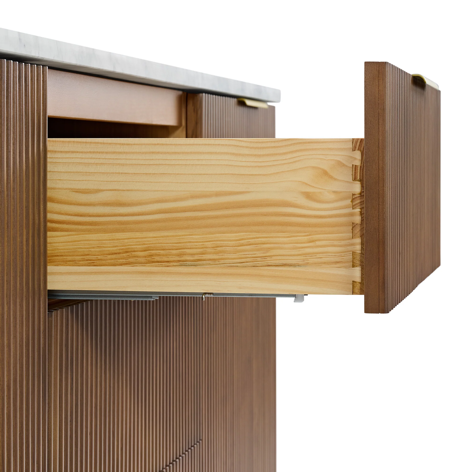 Havana 72" Double Bathroom Vanity in Brown Reeded Birch | Carrara Marble Countertop - Image 9