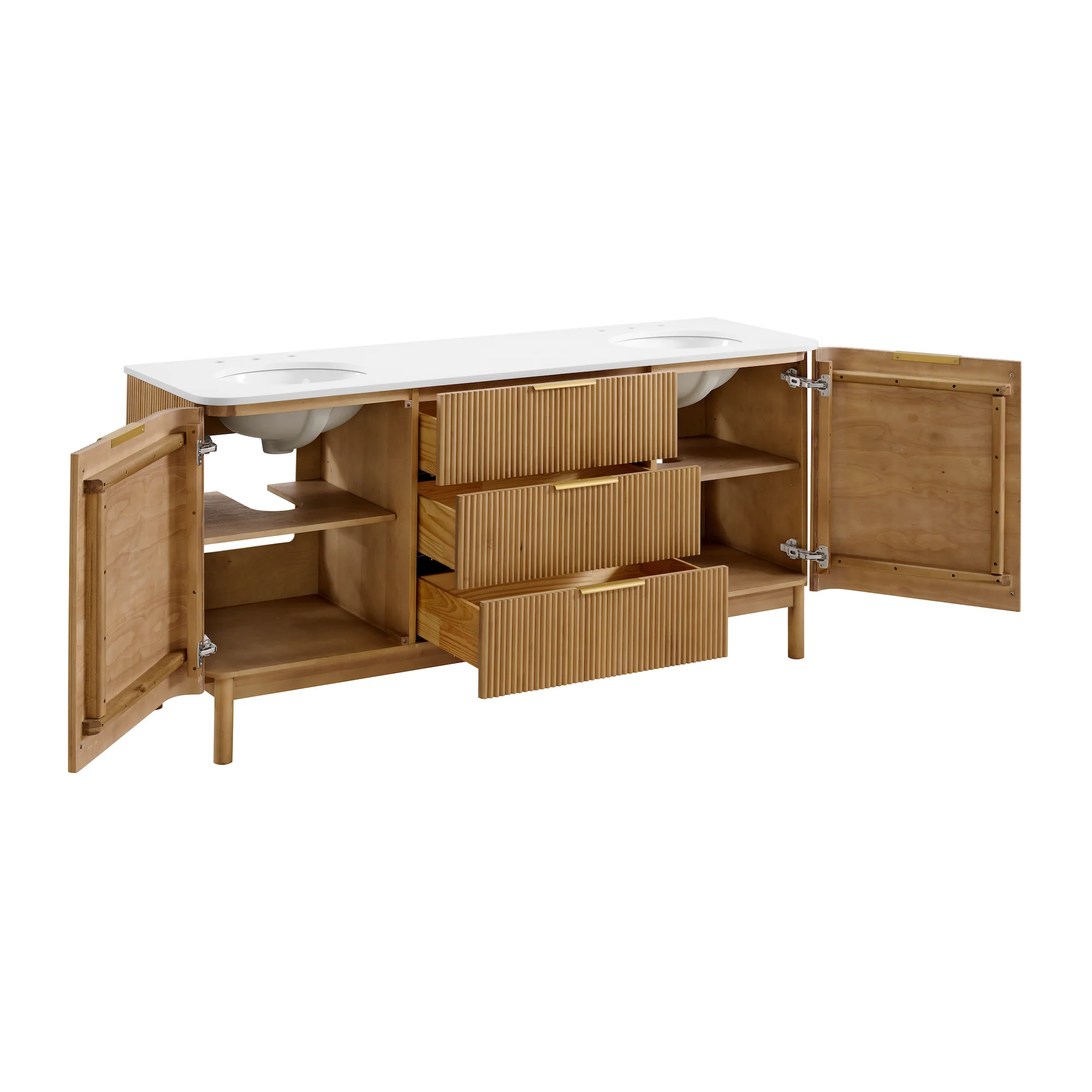 Havana 72" Double Bathroom Vanity in Reeded Birch | White Quartz Countertop - Image 6