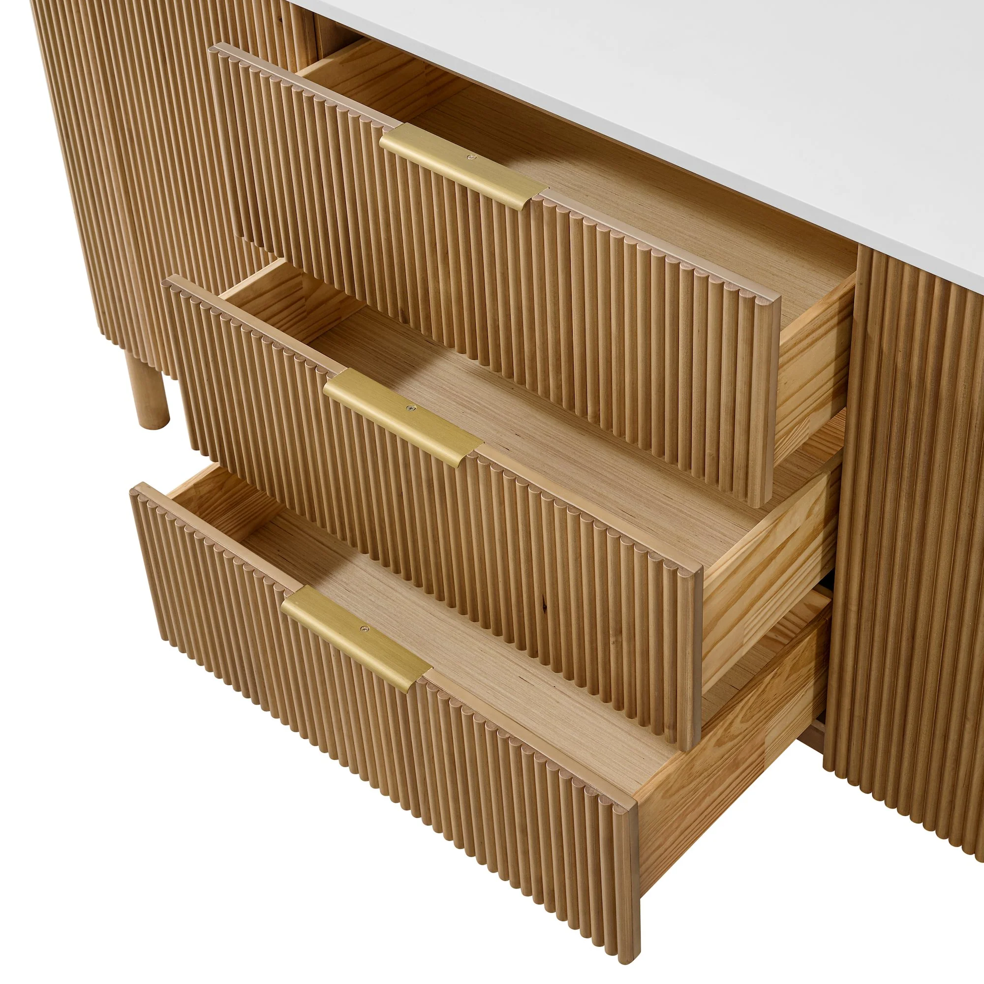 Havana 72" Double Bathroom Vanity in Reeded Birch | White Quartz Countertop - Image 7