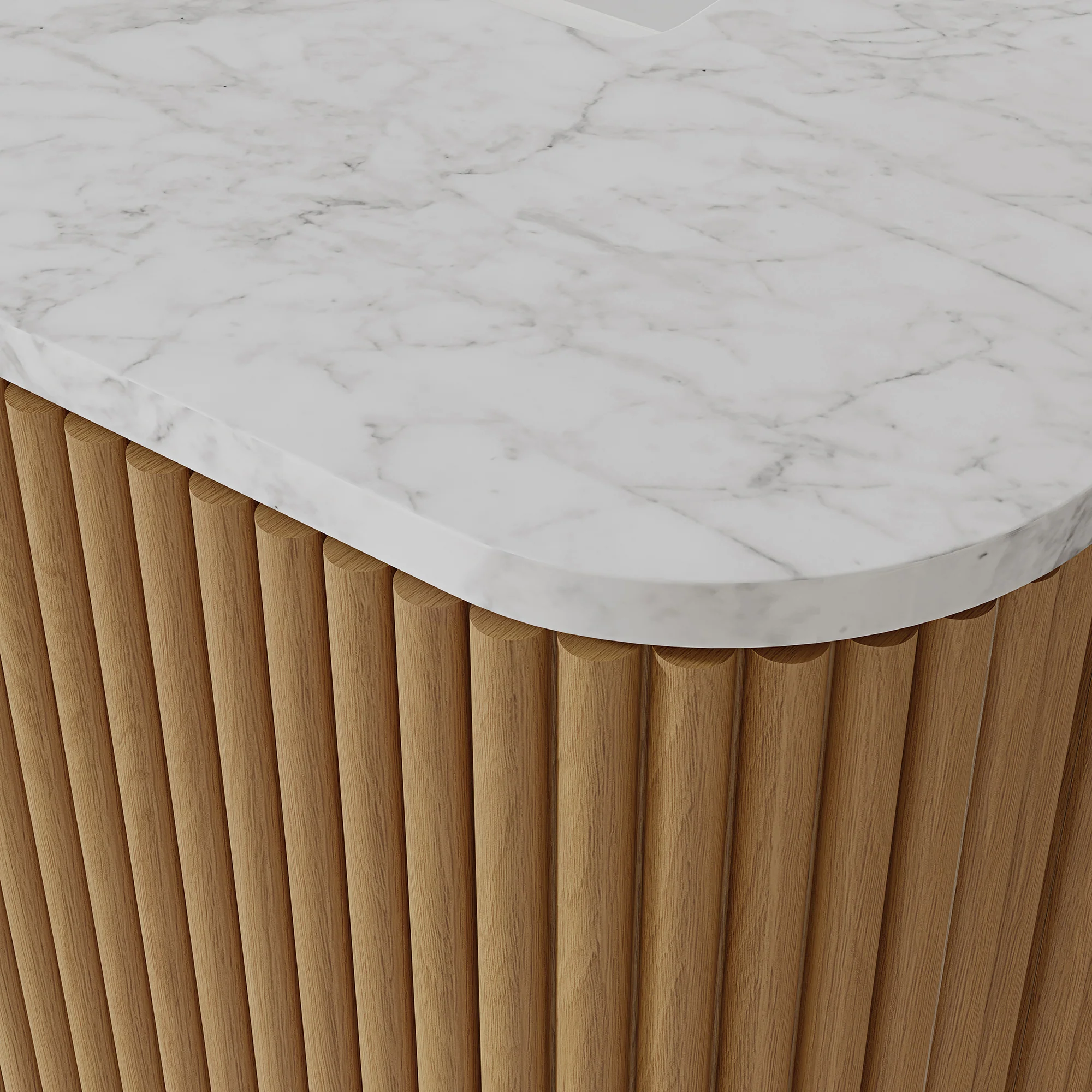 Havana 72" Double Bathroom Vanity in Reeded Birch | Carrara Marble Countertop - Image 8