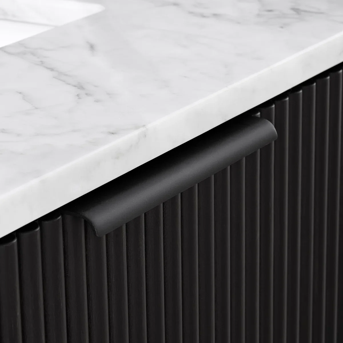 Havana 72" Floating Double Bathroom Vanity in Black Reeded Birch | Carrara Quartz Countertop - Image 13