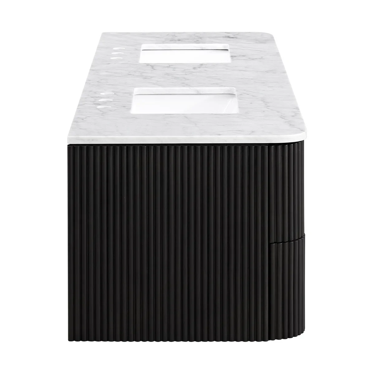 Havana 72" Floating Double Bathroom Vanity in Black Reeded Birch | Carrara Quartz Countertop - Image 15